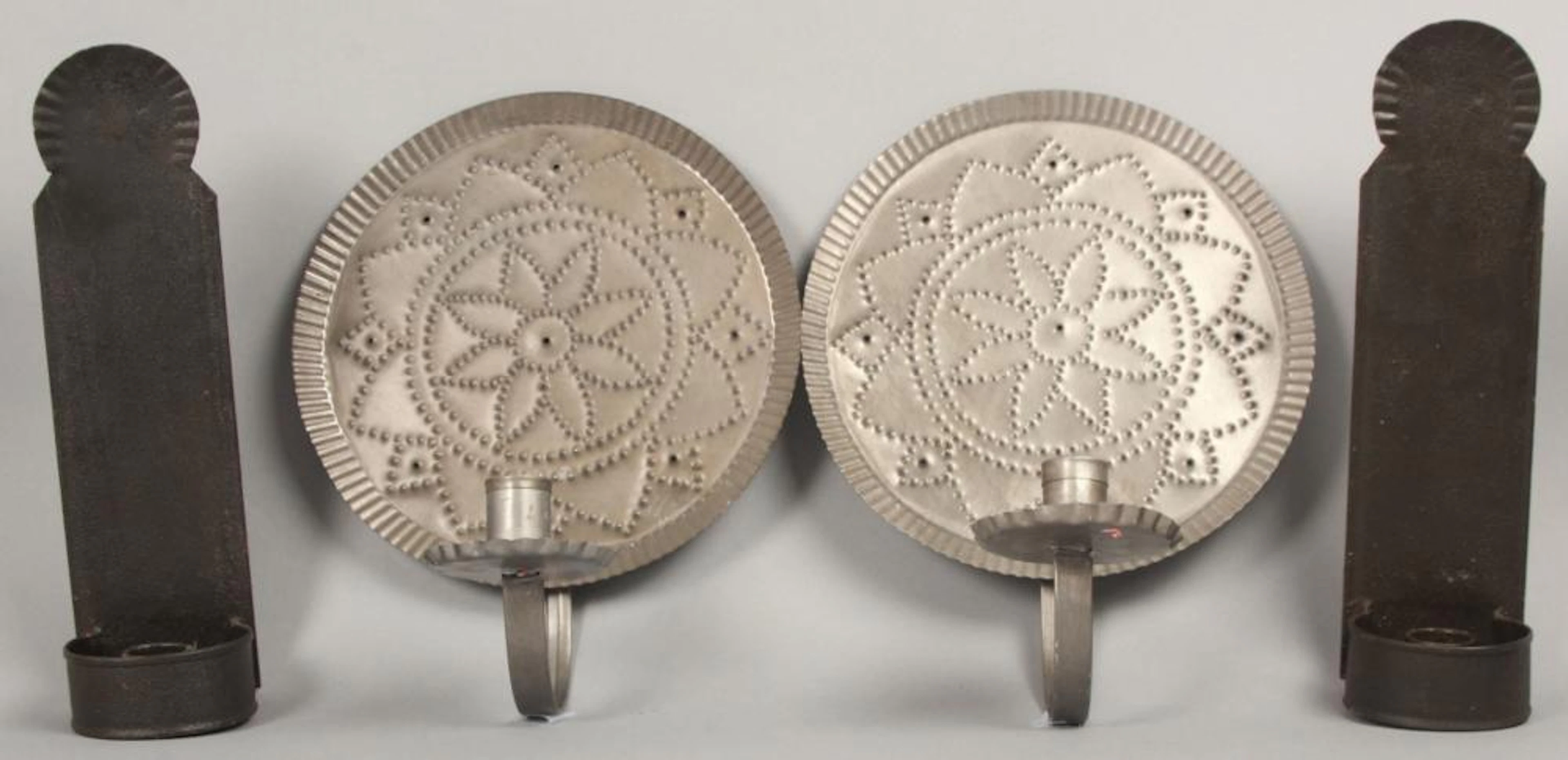 Two Pairs of Early American Style Tin Sconces