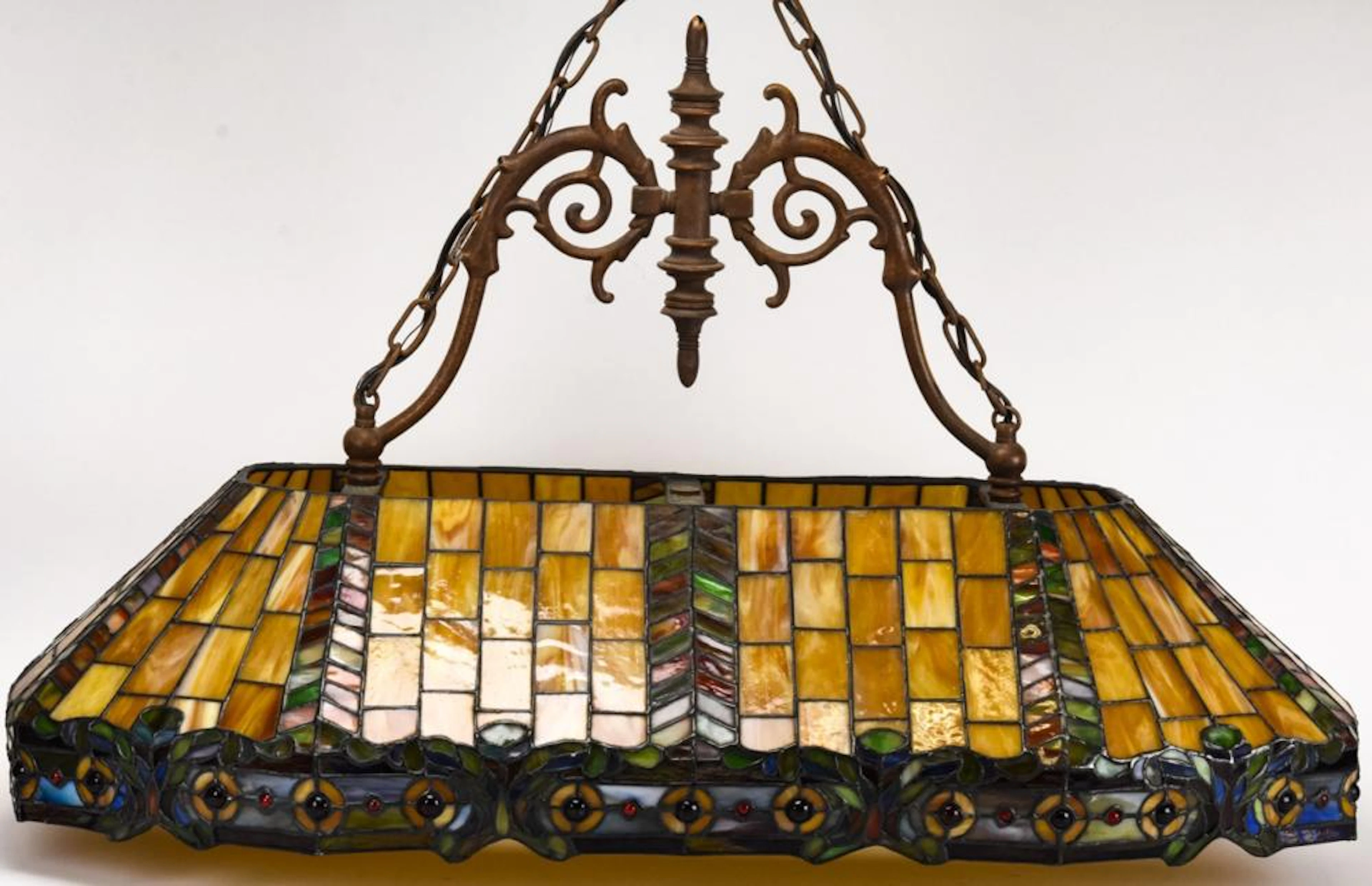 Large Stained & Slag Glass Pool Table Light