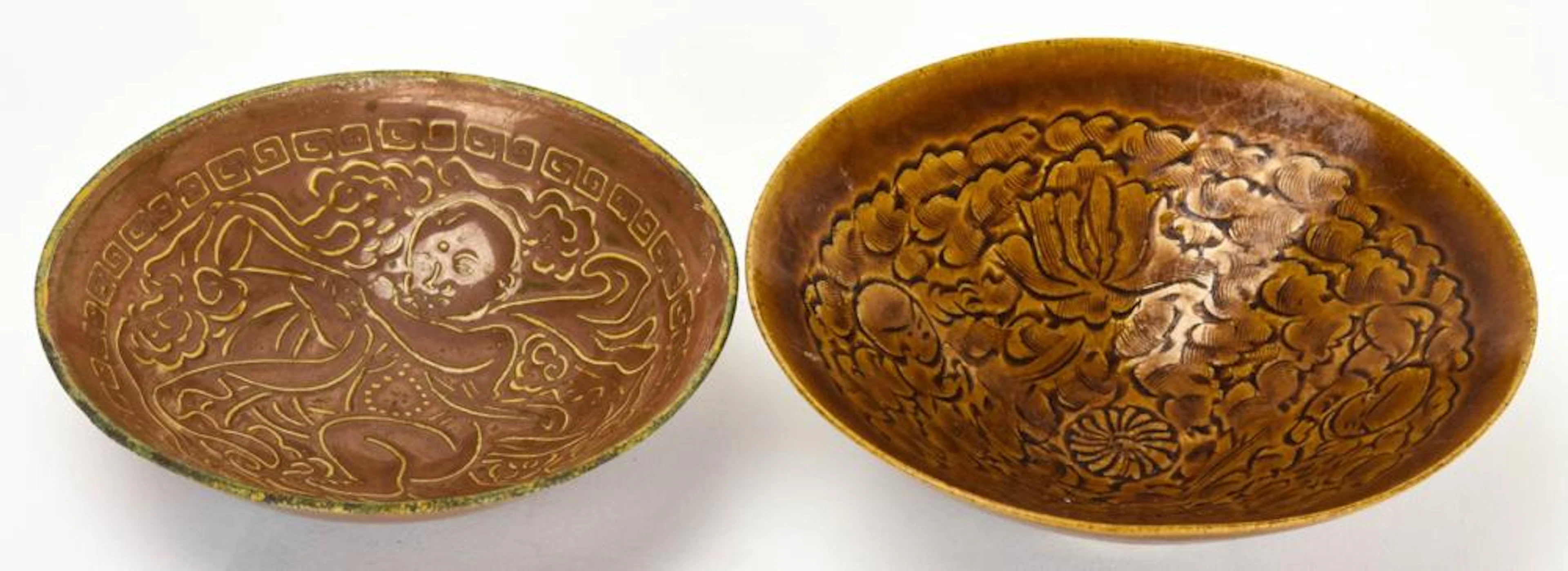 2 Chinese Brown Glaze Boy Motif Bowls