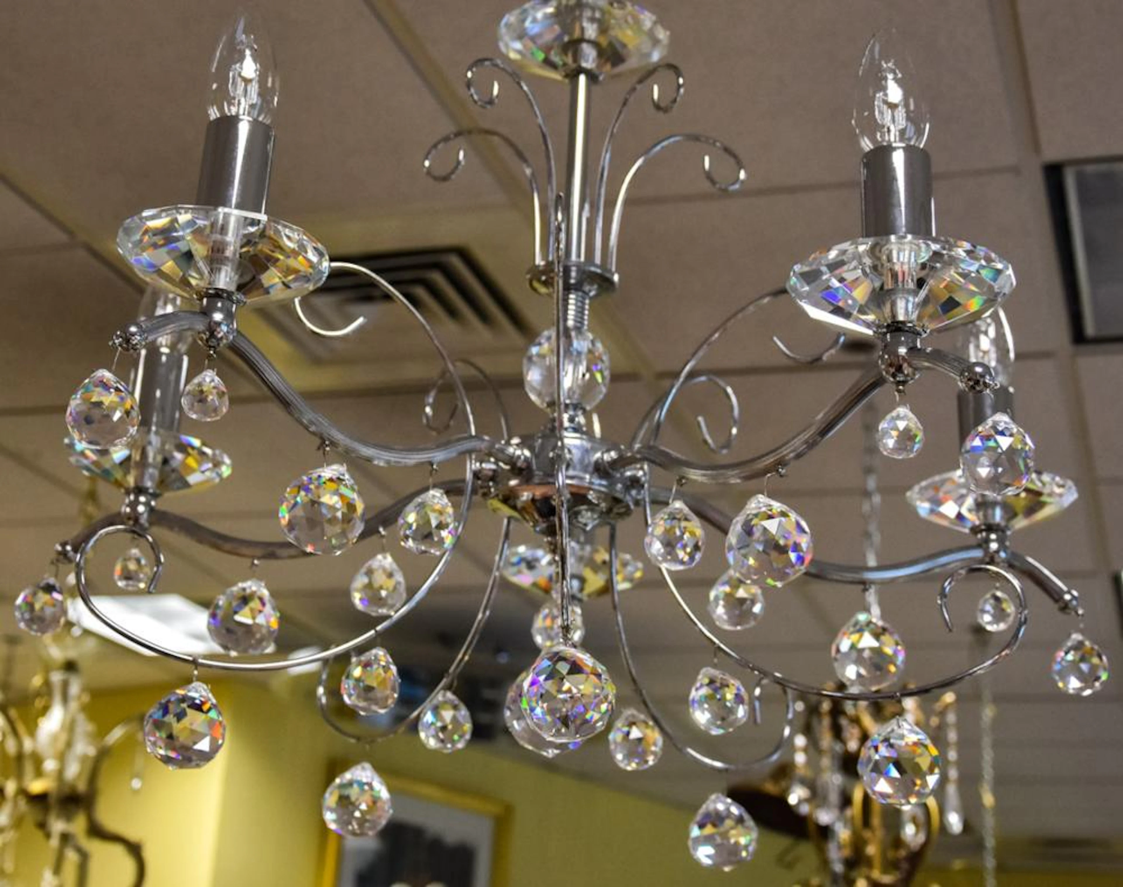 Five Arm Silver Tone Contemporary Chandelier