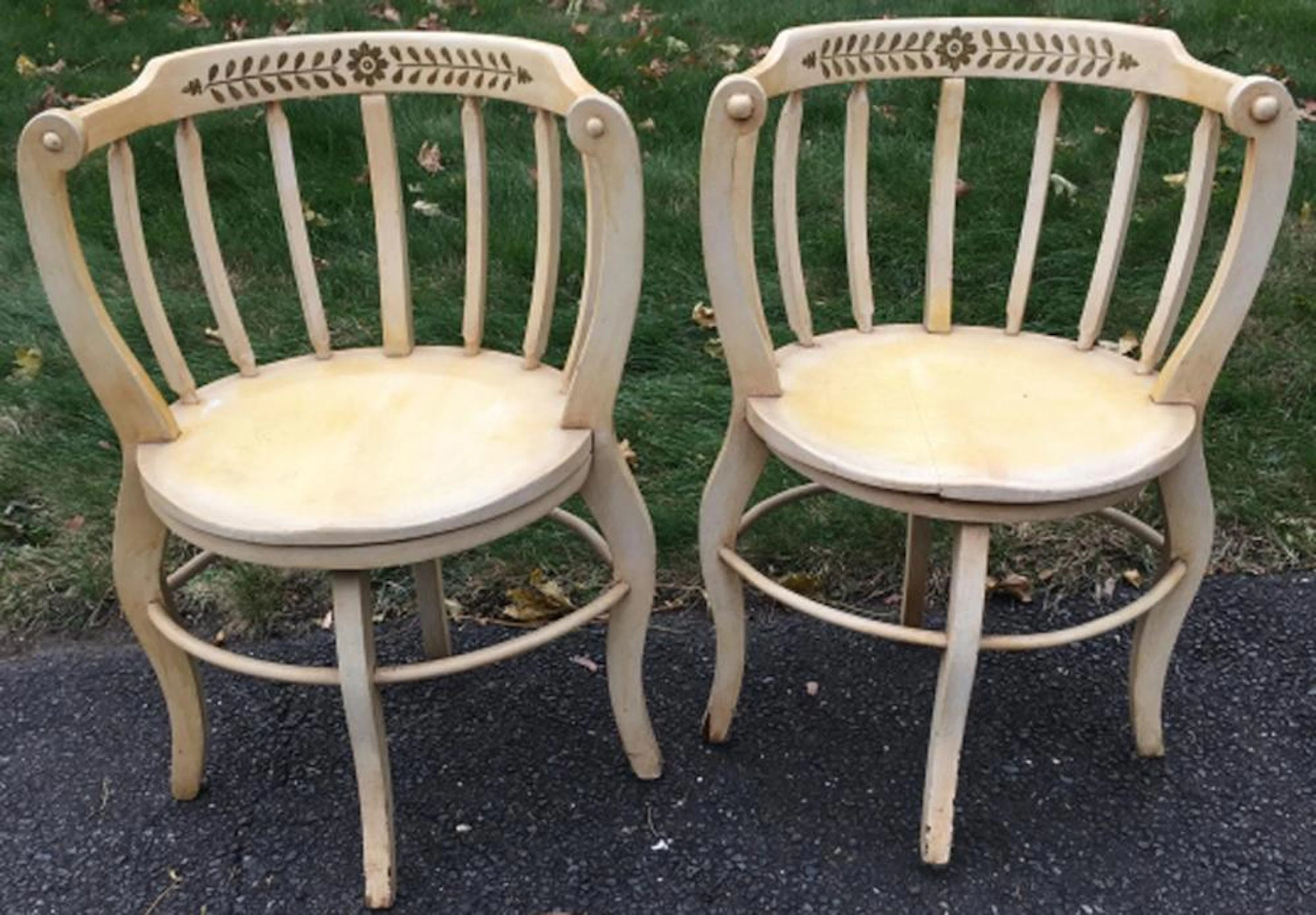 Pair Shabby Chic Barrel Back Chairs