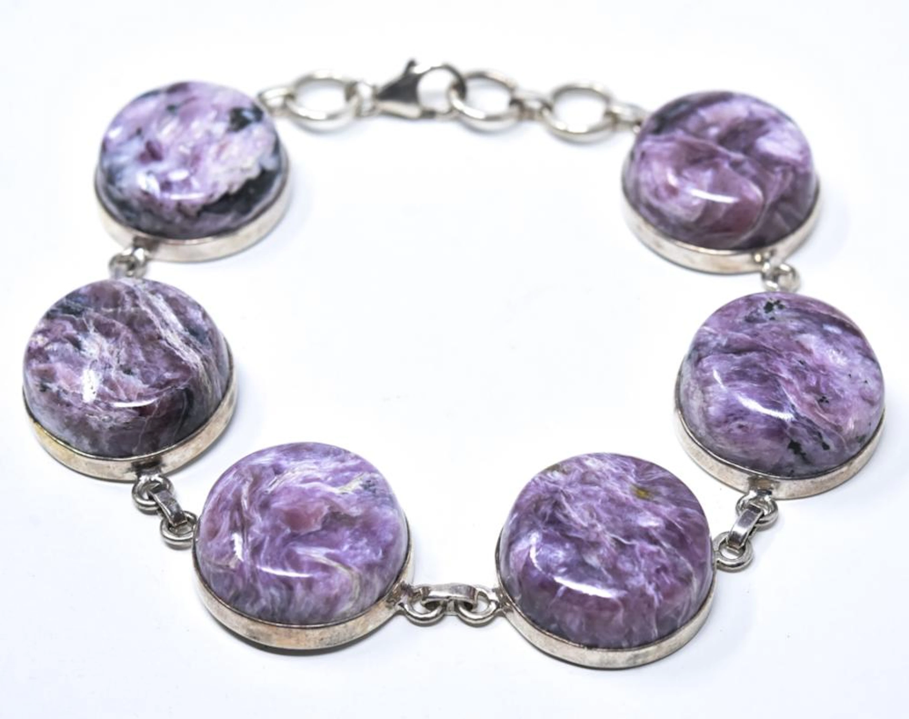 Vintage Sterling Silver & Charoite Agate Bracelet
