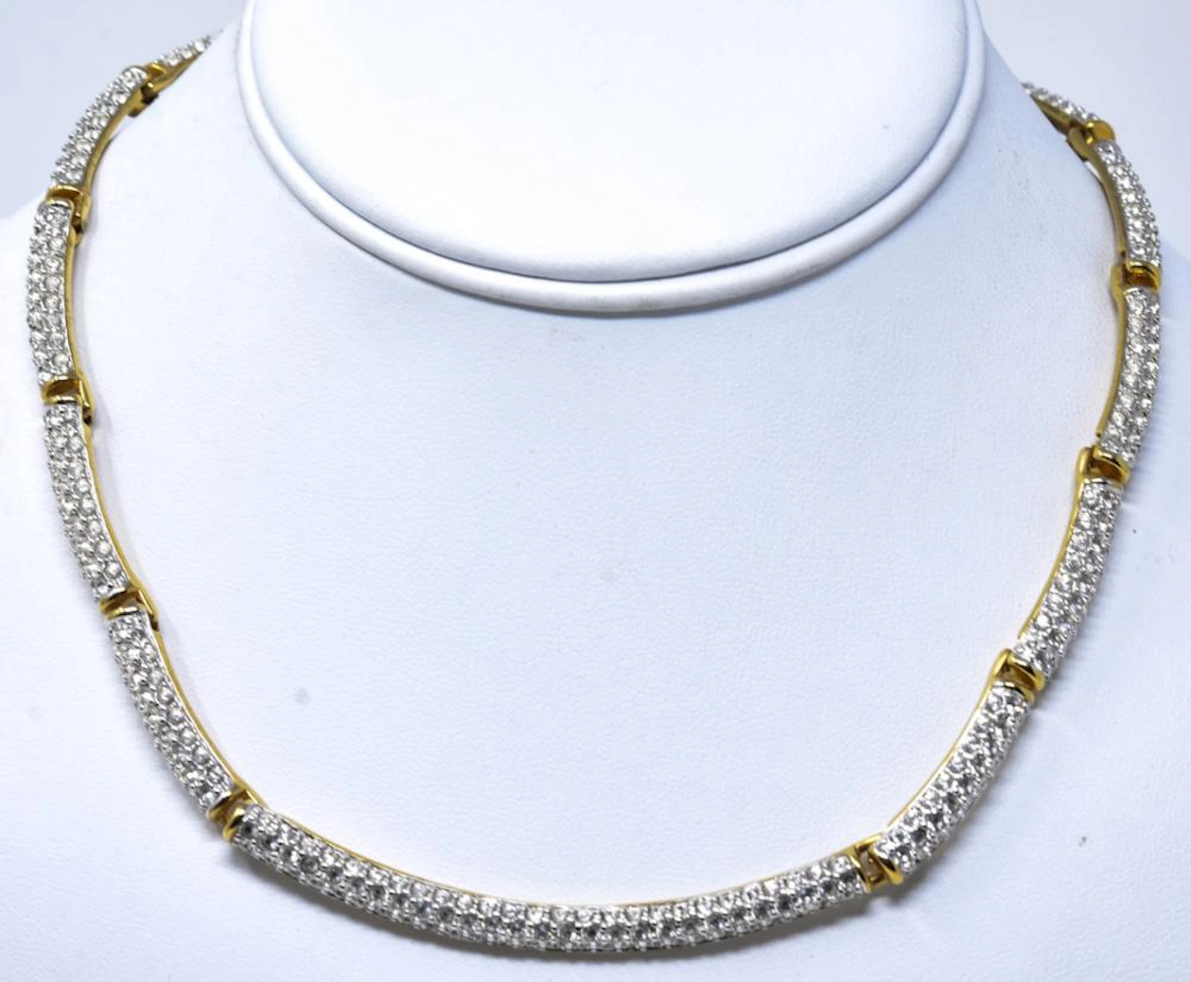 Gilt Metal Swarovski Crystal Collar Form Necklace