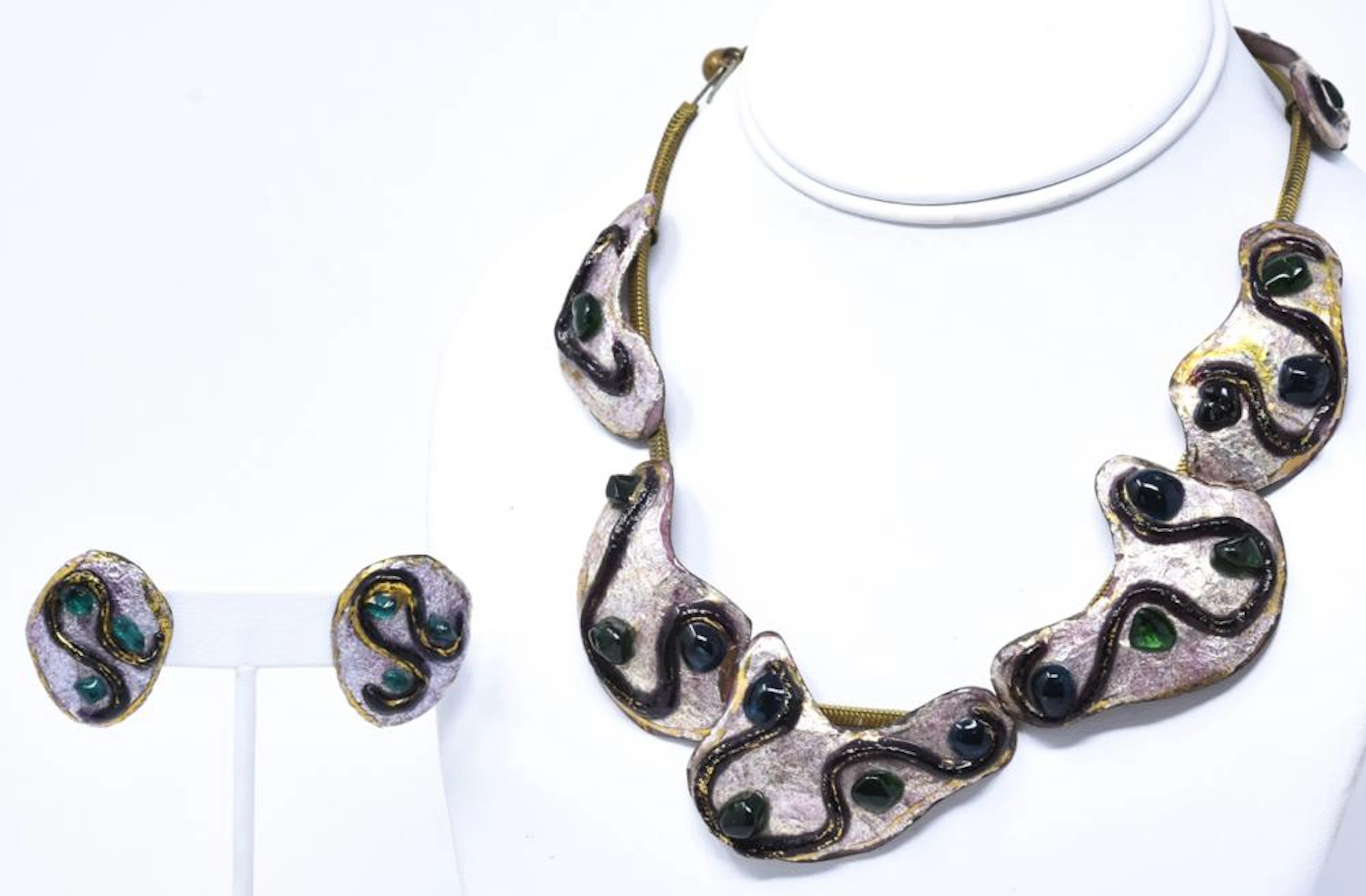 Vintage Andree Bazot French Enamel Jewelry Set
