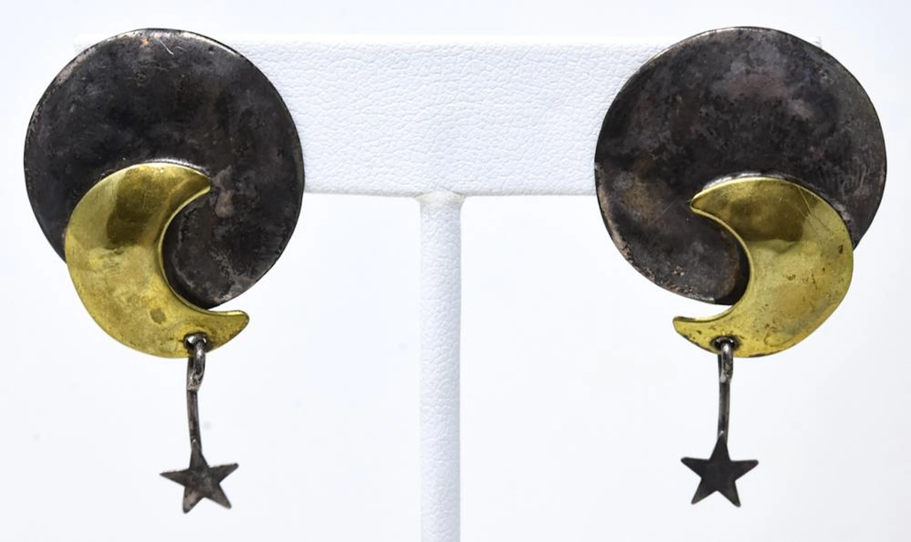 VN Mixed Metal Handmade Moon & Star Earrings
