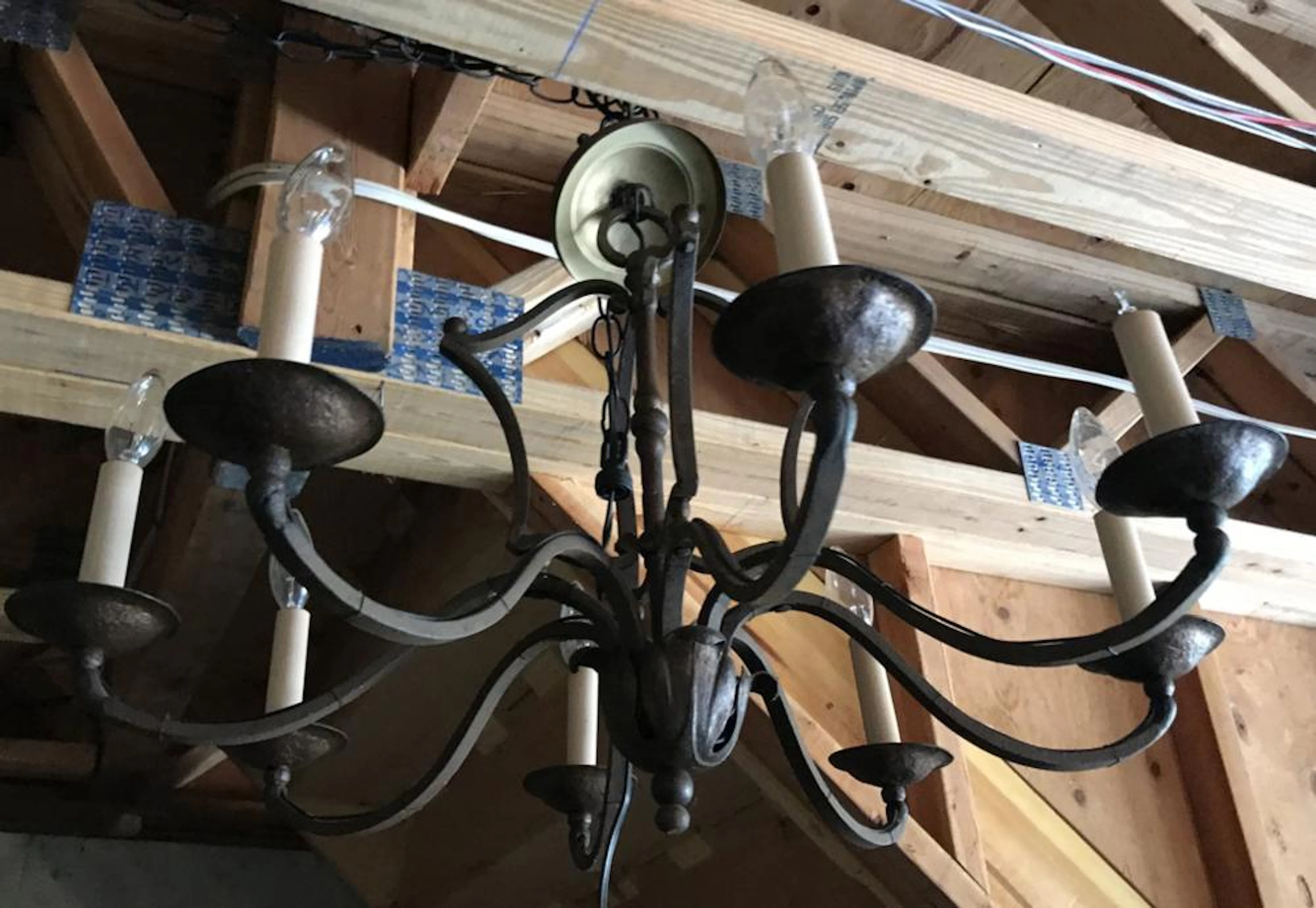 French Country Wrought Iron & Tole Chandelier