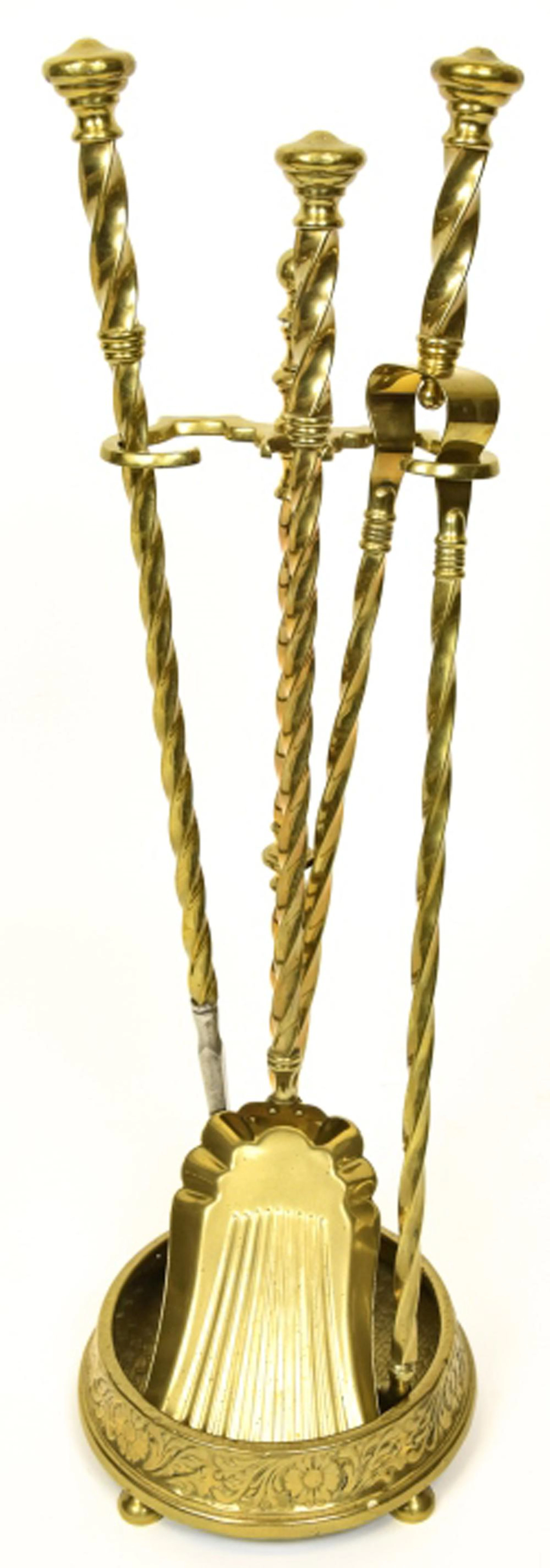 Hollywood Regency Gilt Brass Fireplace Tool Set