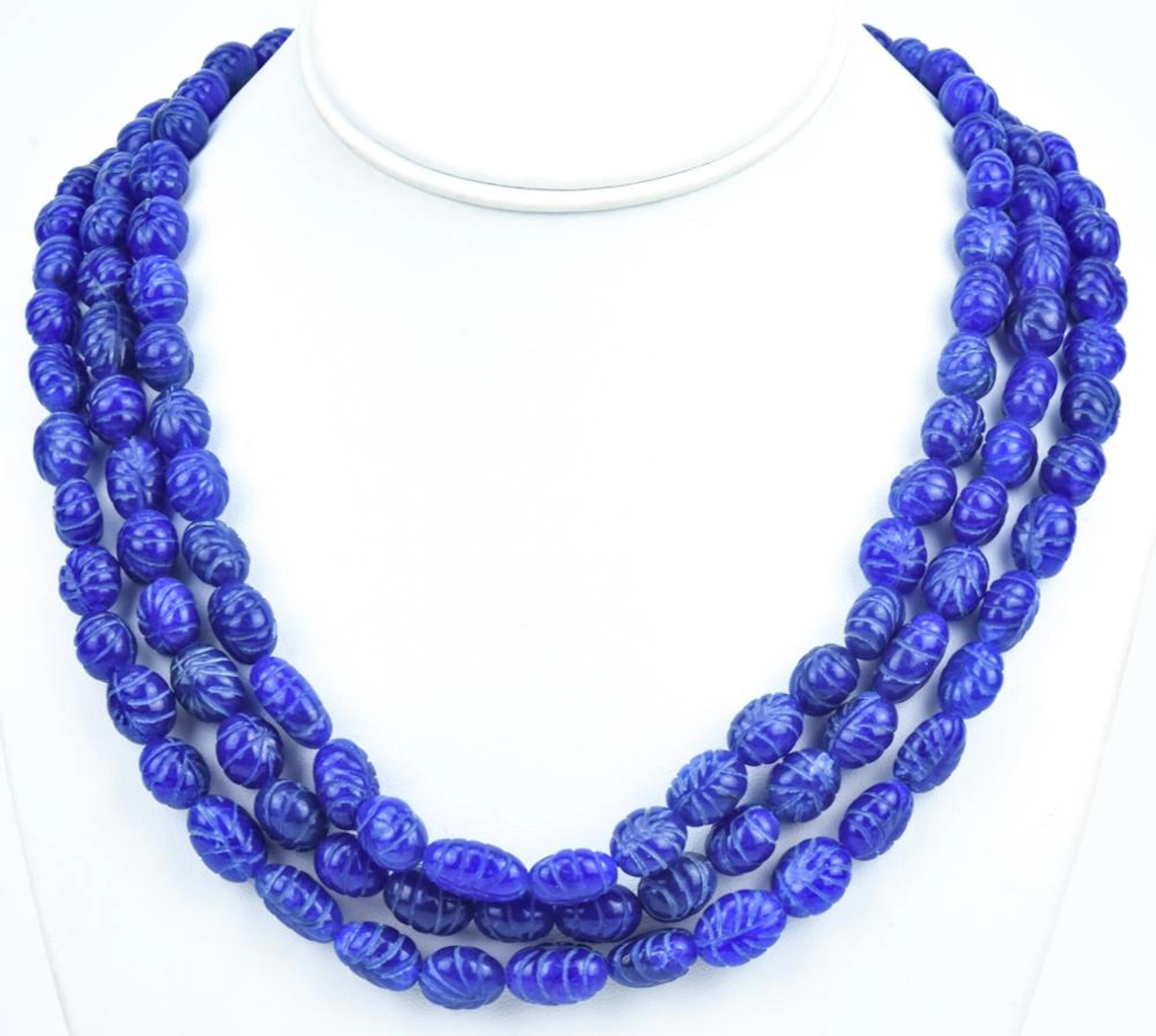 Triple Stand Necklace w 750 Carats Sapphire Beads