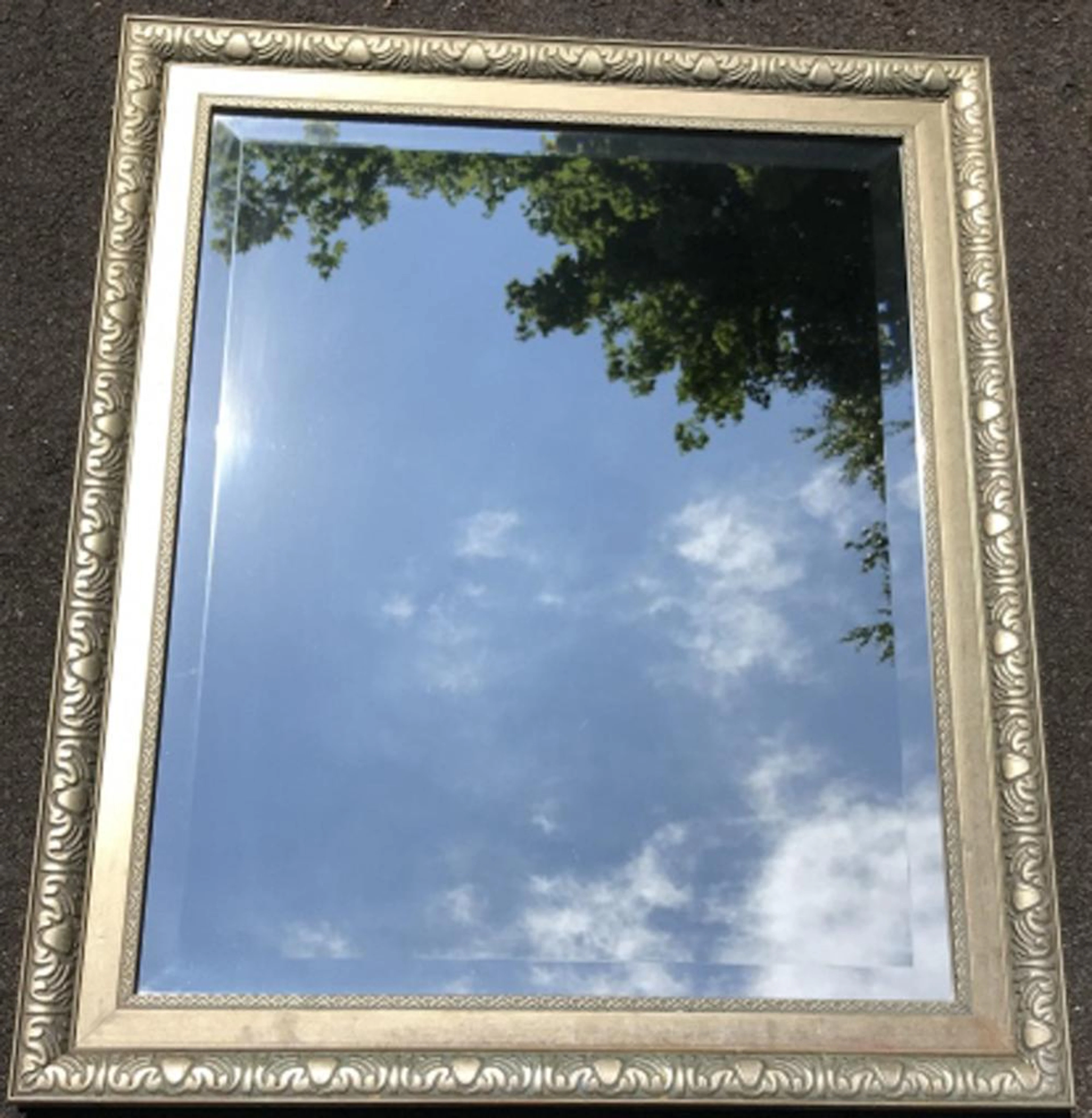 French Art Nouveau Style Silver Tone Wall Mirror