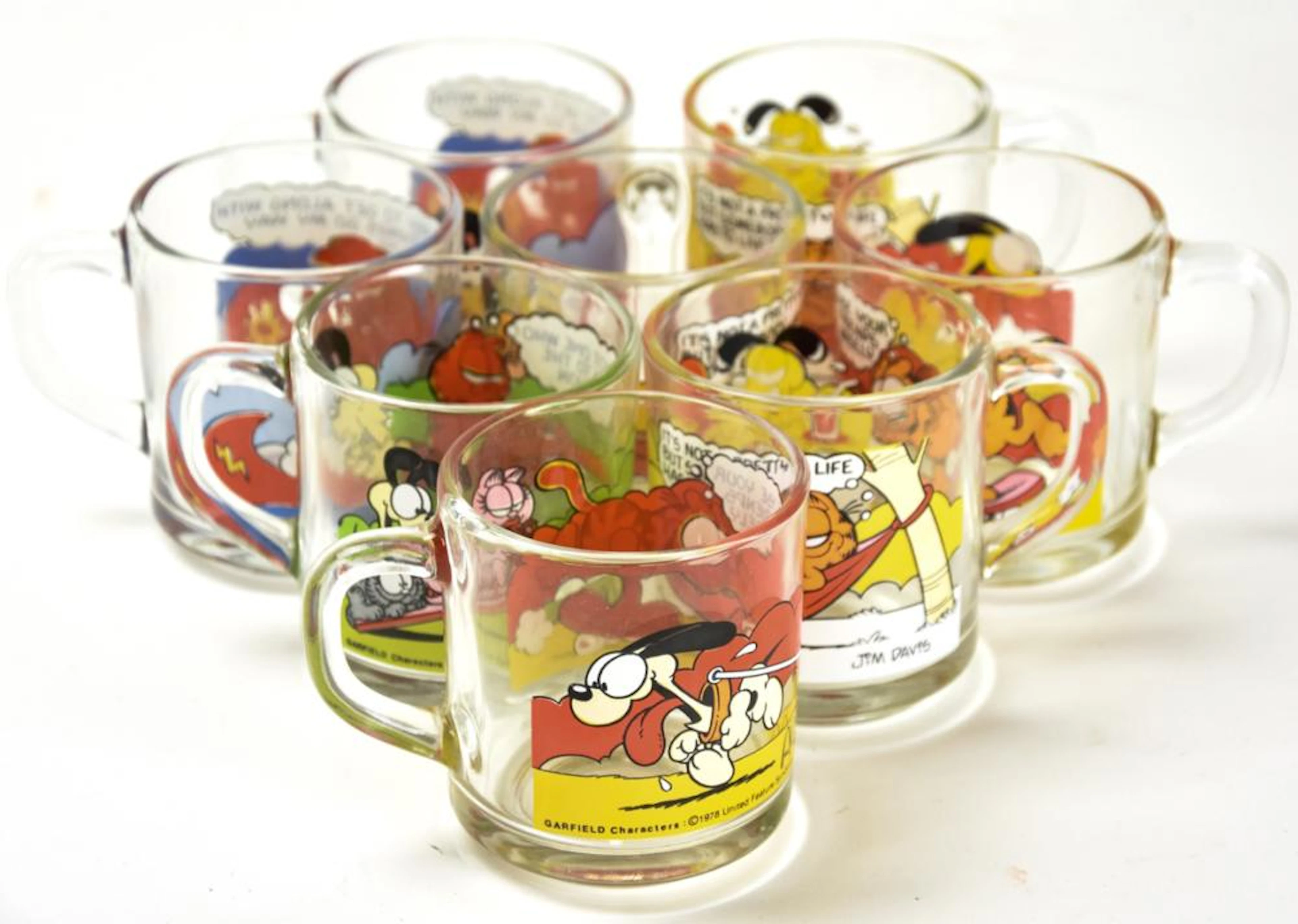 Set 1978 Garfied Collectible Transfer Ware Glasses