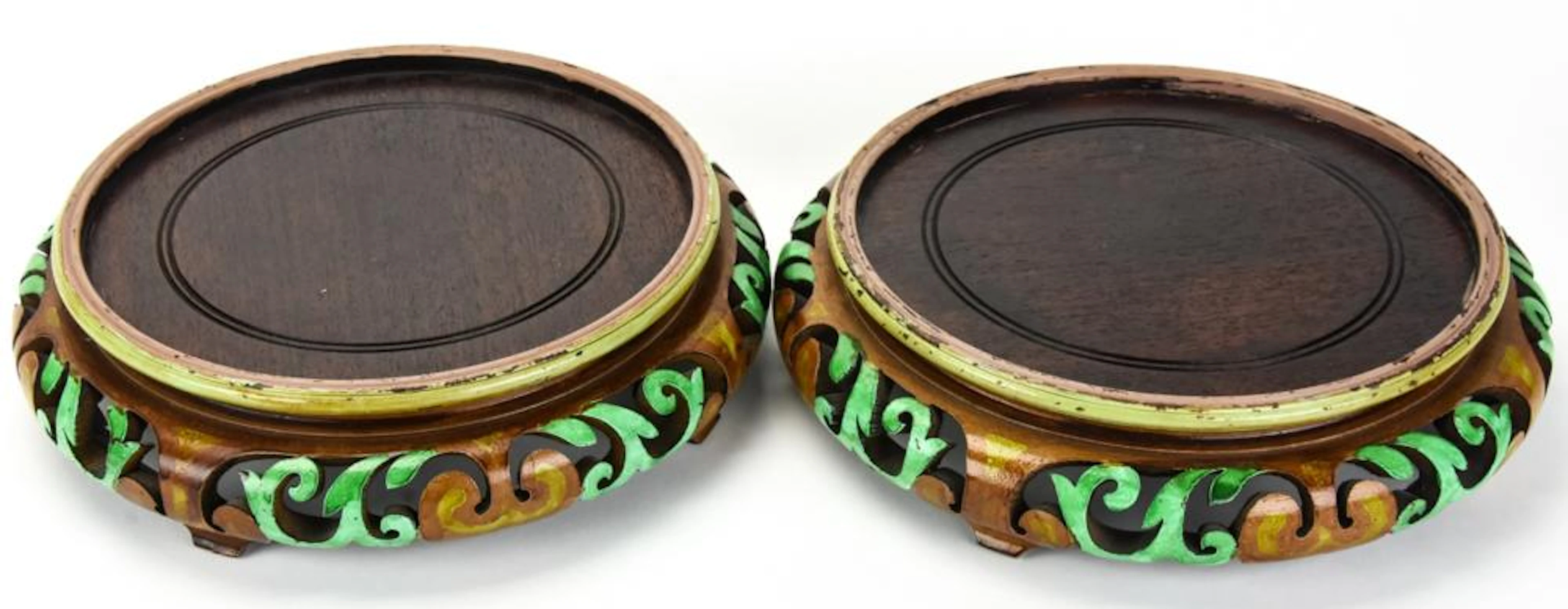 Pair of Hand Carved & Hand Painted Chinese Stands