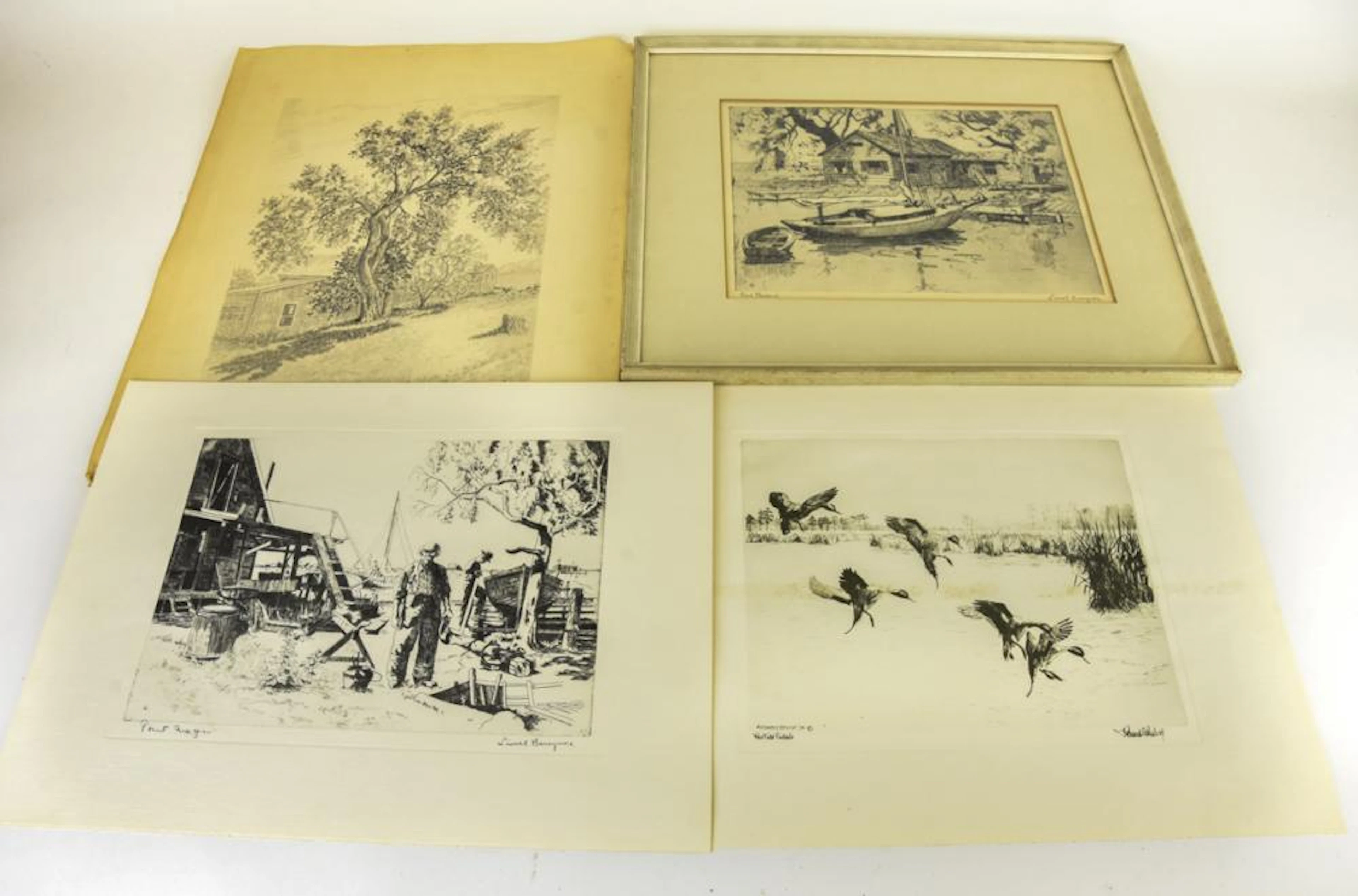4 Mid Century Lithographs Lionel Barrymore & More