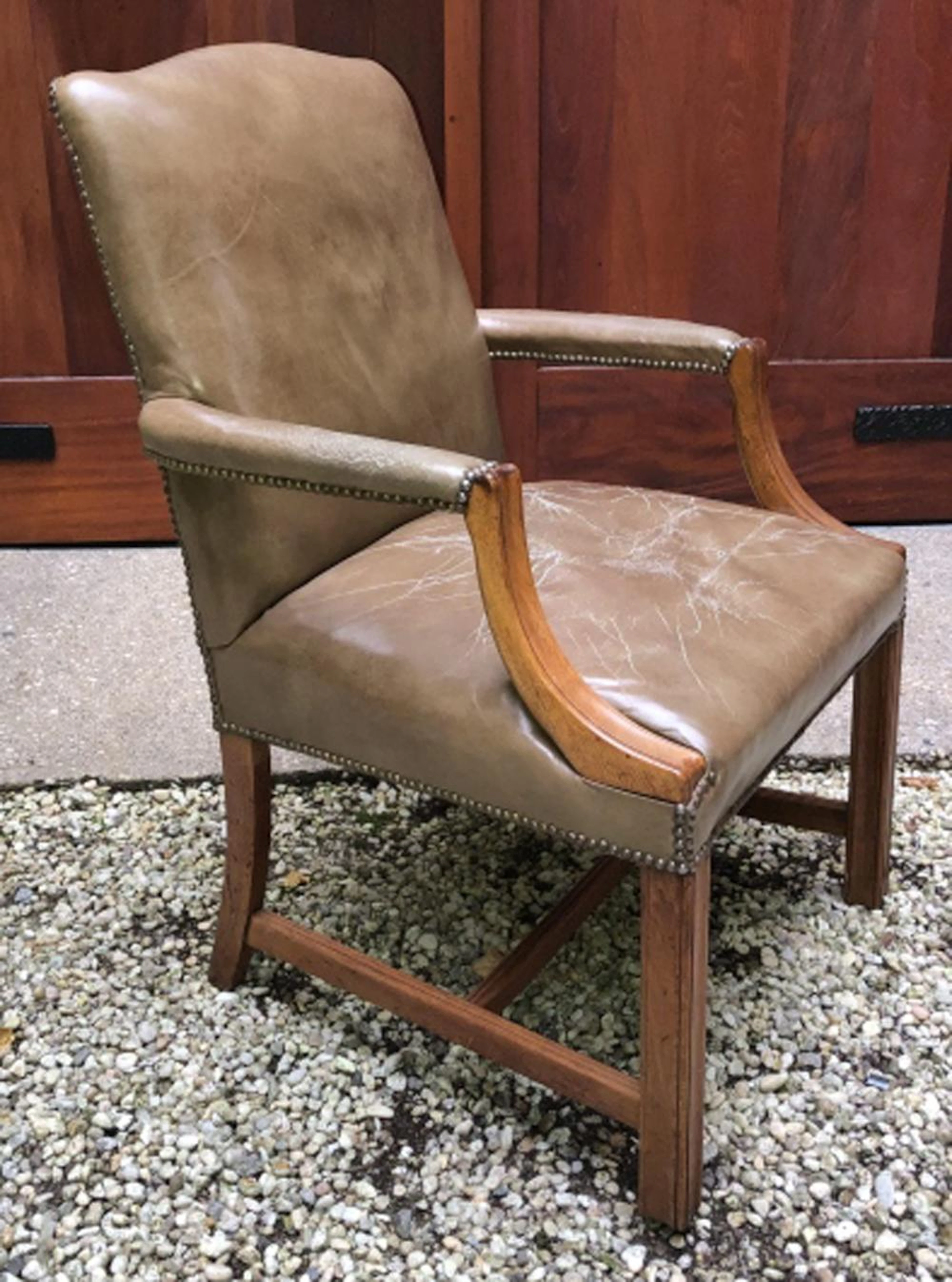 Chippendale Taupe Leather Executive Desk Chair