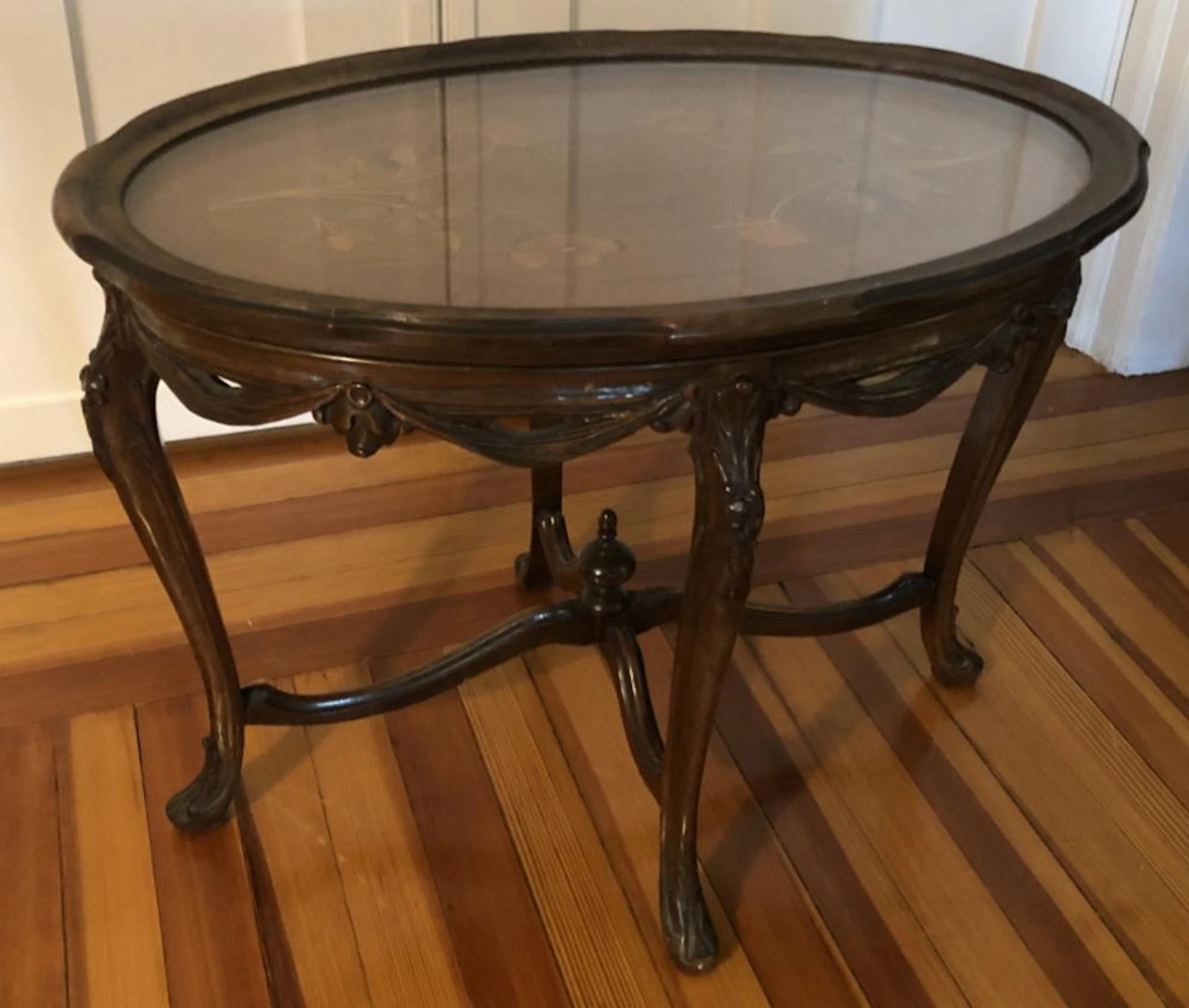 Antique French Rococo Carved Glass Top Tray Table