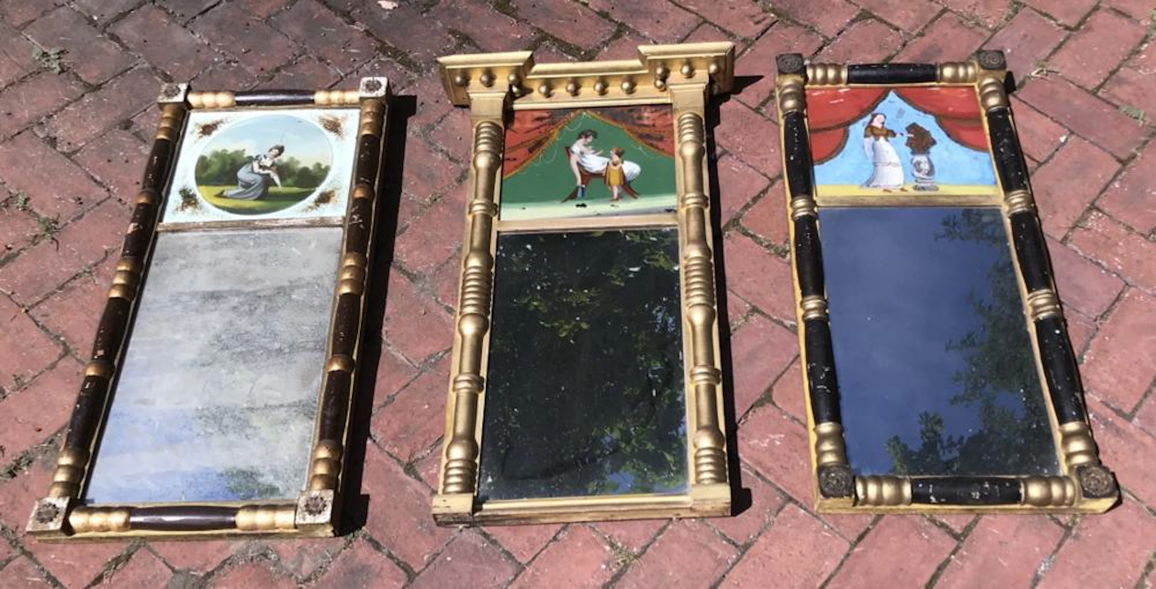 Three Antique 19th C American Empire Style Mirrors