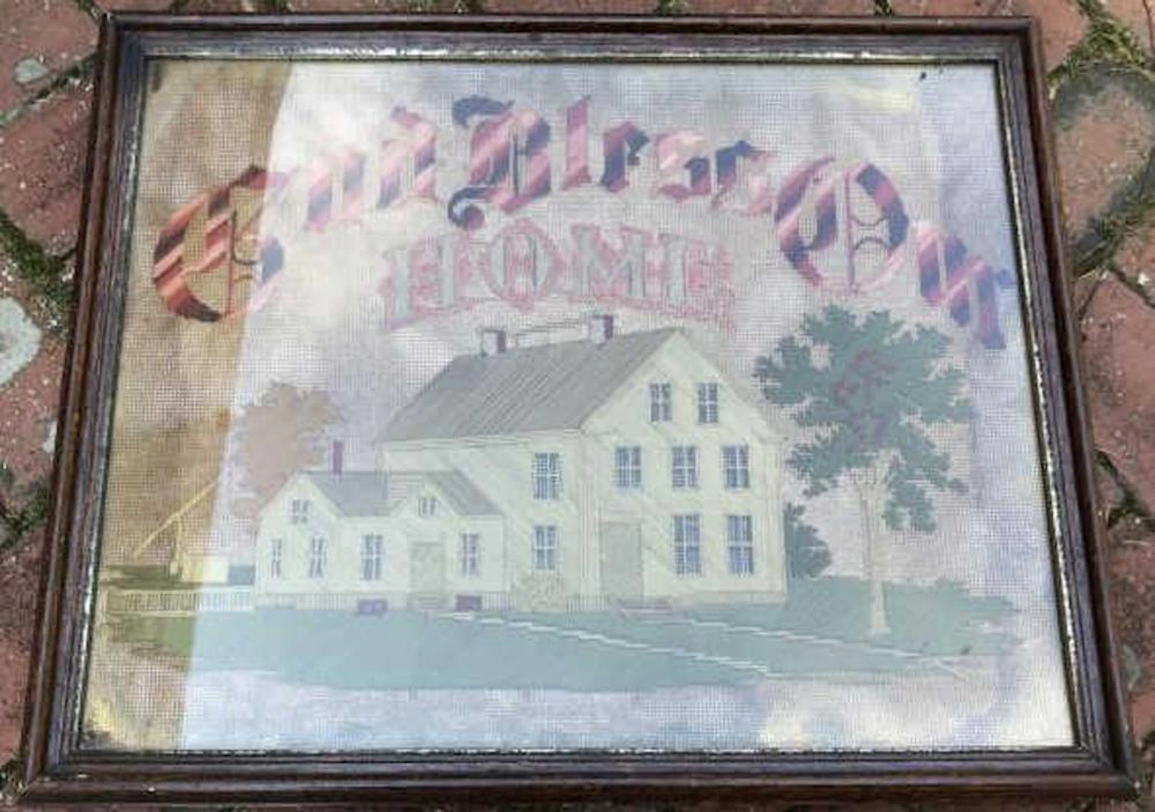 Antique 19th C God Bless Our Home Needlepoint