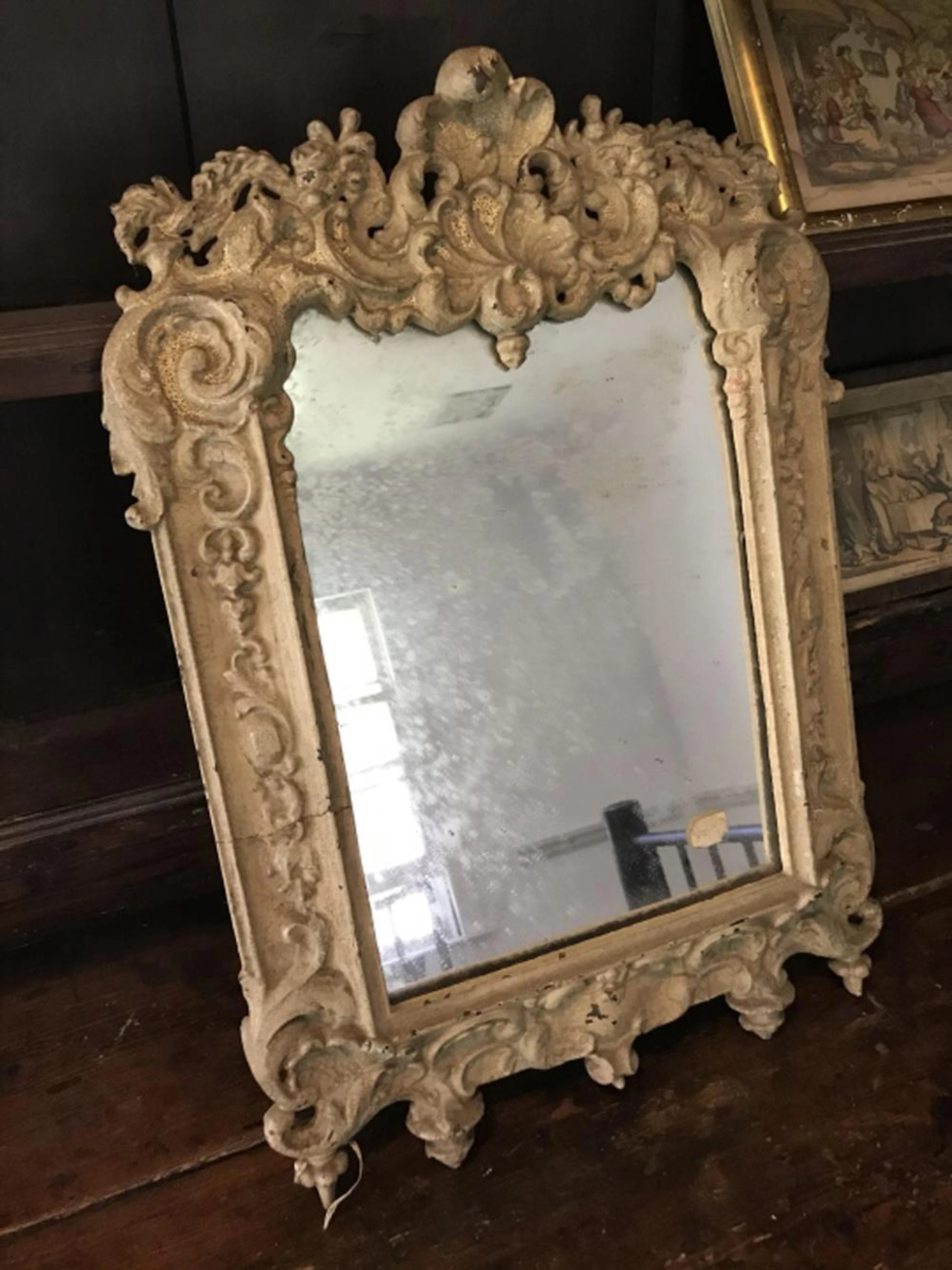 Antique 19th C Cast Iron Painted Frame Mirror