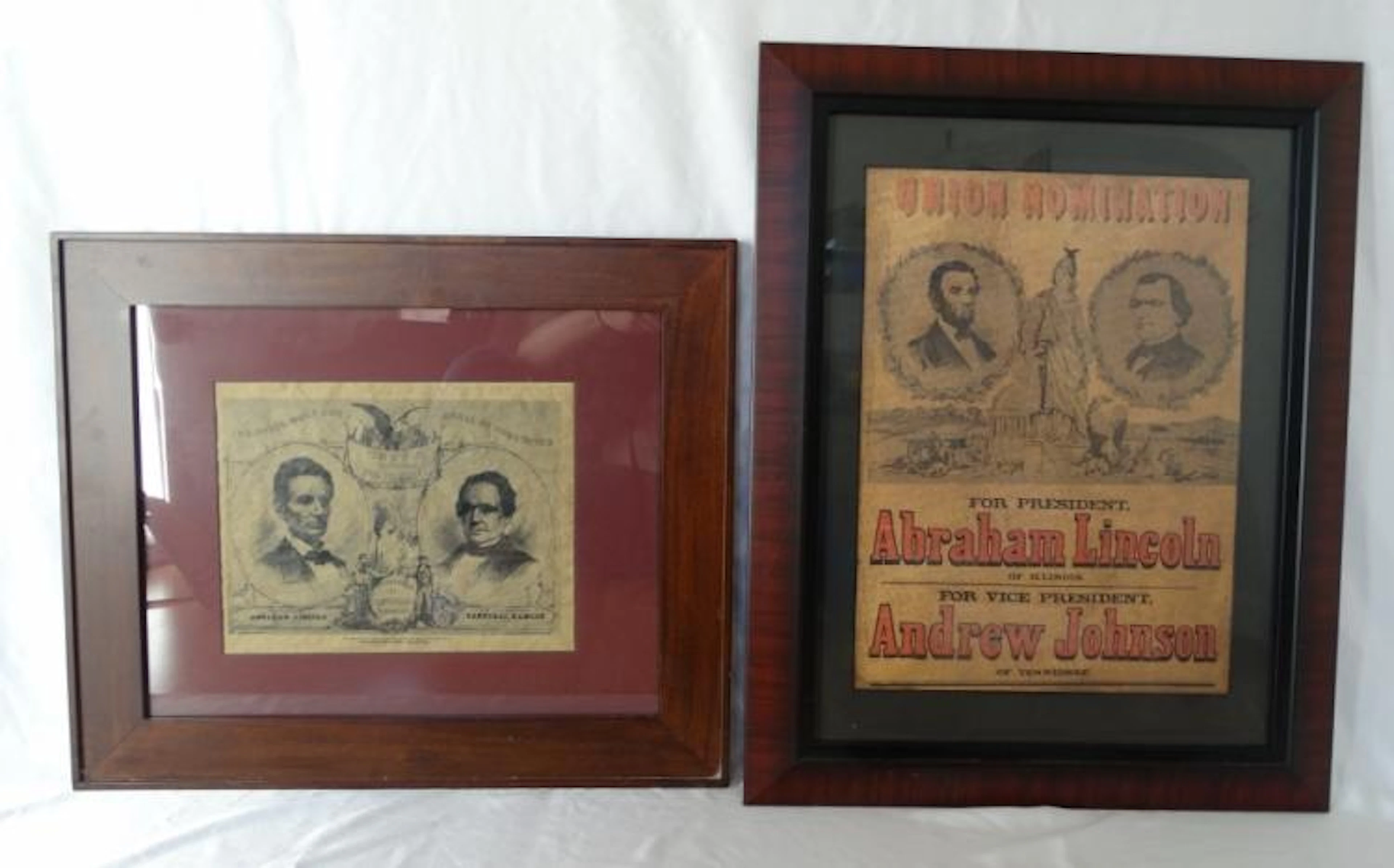 Pair of Framed Abraham Lincoln 1860 & 1864 Campaign Poster Reproductions