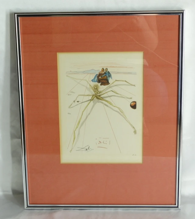 RARE Salvador Dali (Spanish, 1904-1989) "Arachne-Purgatory 17" Artist's Proof Colored Lithograph Professionally Matted & Framed
