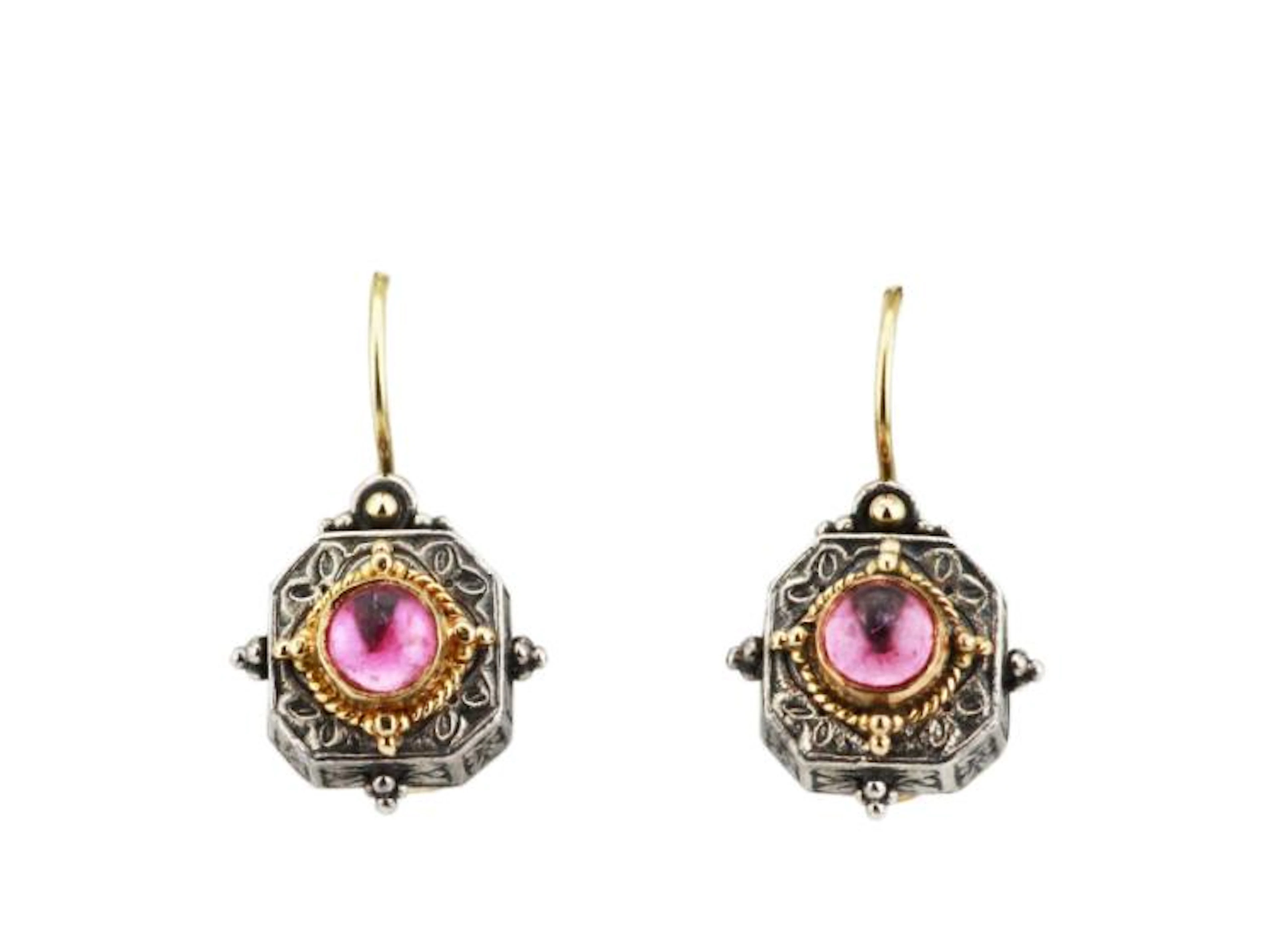 Konstantino Solid 18K Yellow Gold & Sterling Silver Earrings W/Pink Chalcedony Accents
