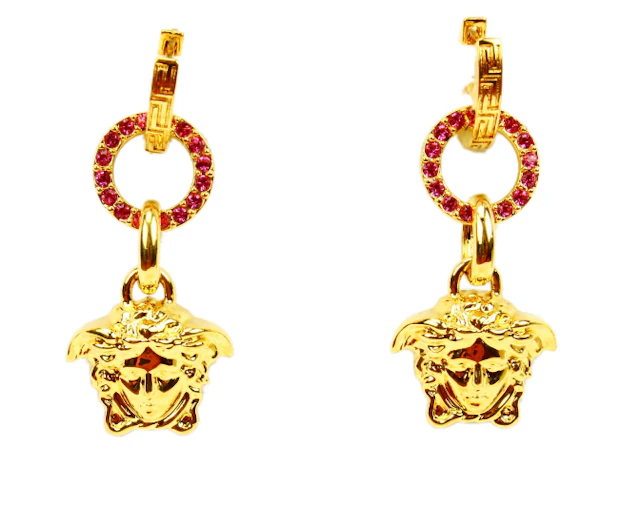 Versace 2" Medusa Head Drop Earrings W/Pink Swarovski Crystals Brand New in Original Boxes W/Tag & Authenticity Card