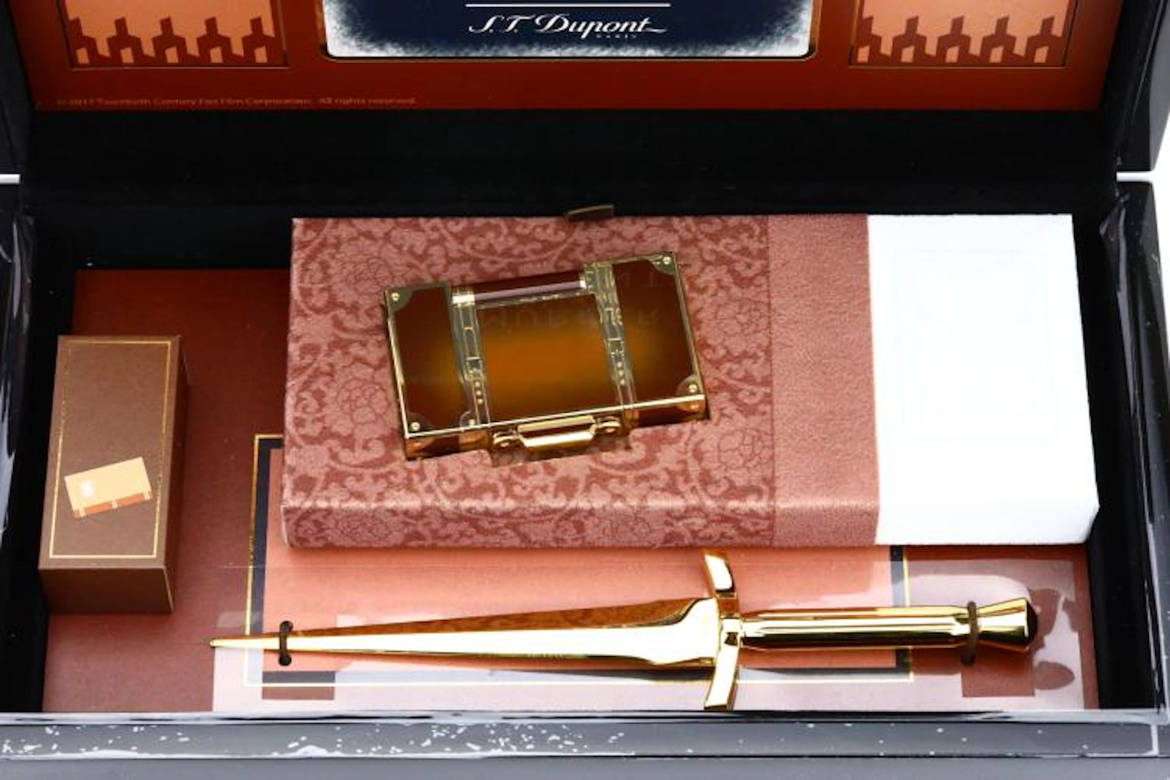 S.T. Dupont Limited Edition Murder on the Orient Express Ligne 2 Lighter & Paper Cutter Set W/Sun Burst Brown Chinese Lacquer in Original Box in Mint Condition (Never Used or Displayed) #801/888 From 