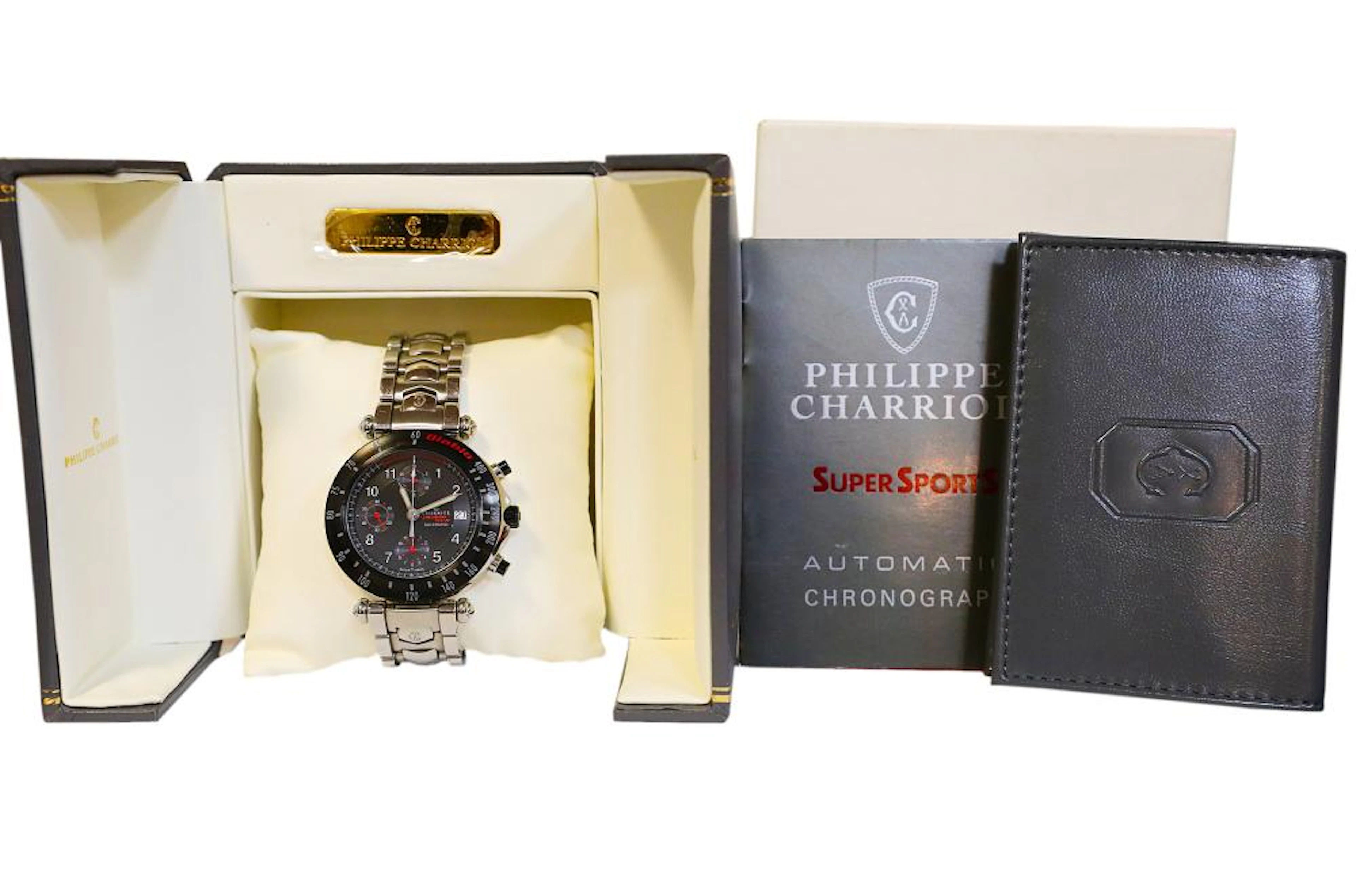 Philippe Charriol Diablo SVR Lamborghini Limited Edition Automatic Chronograph Stainless Steel Watch W/Original Box, Paperwork & Extra Band (Working)