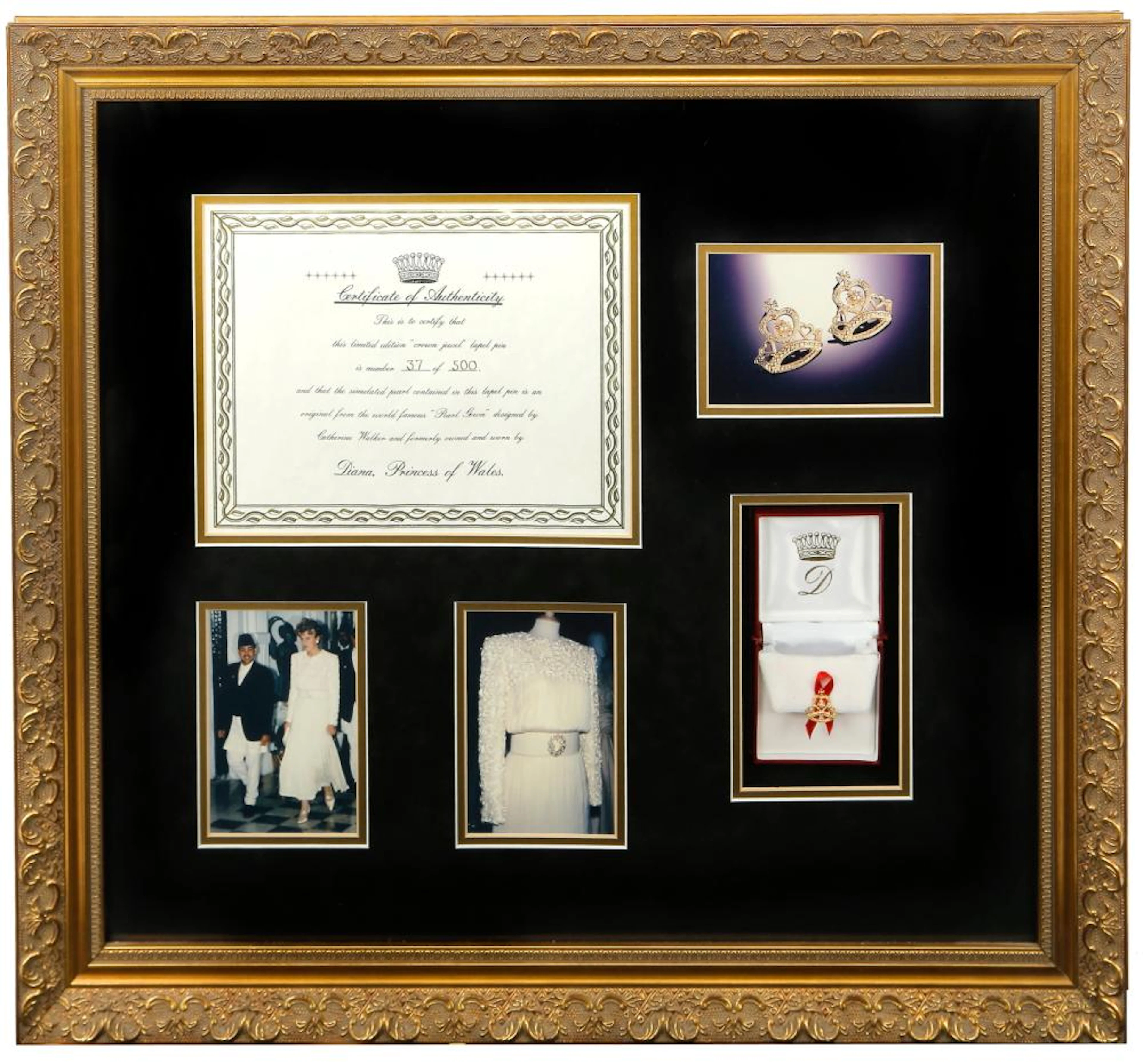 Princess Diana "Crown Jewel" Lapel Pin W/Pearl From Catherine Walker Pearl Gown in Limited Edition Framed Presentation #37/500 W/COA