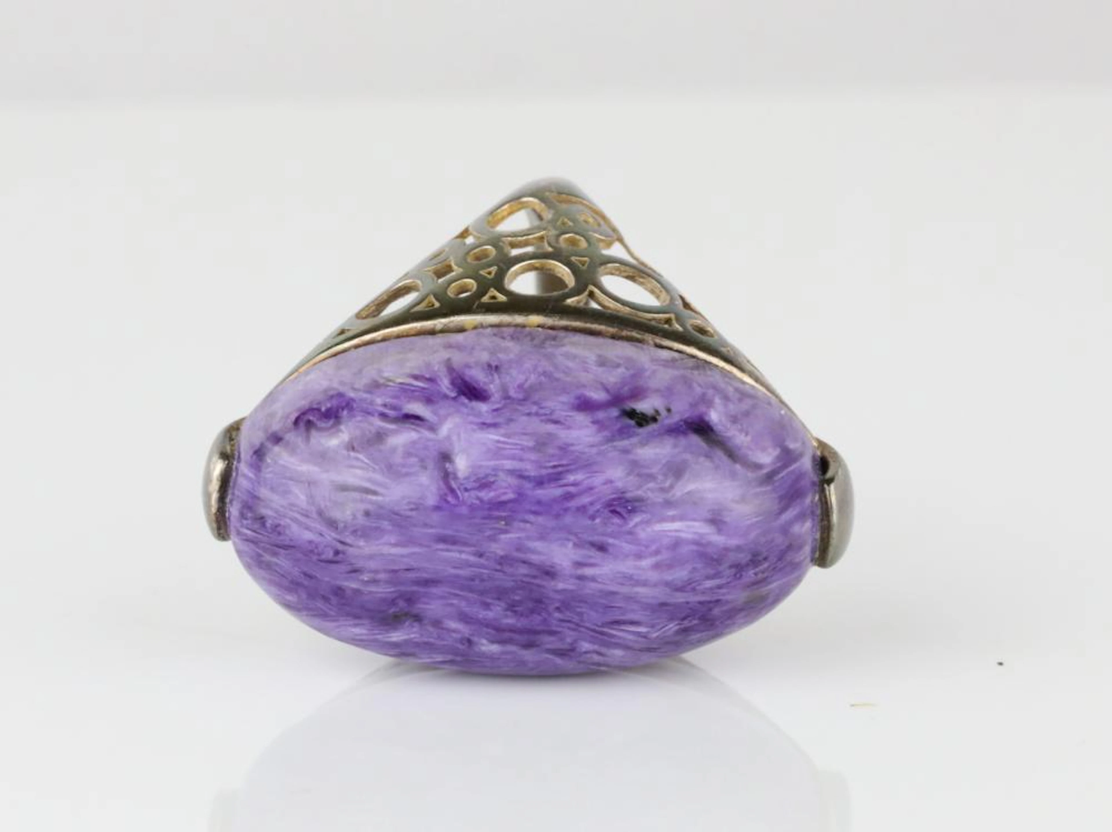 30mm Charoite & Solid Sterling Silver Ring