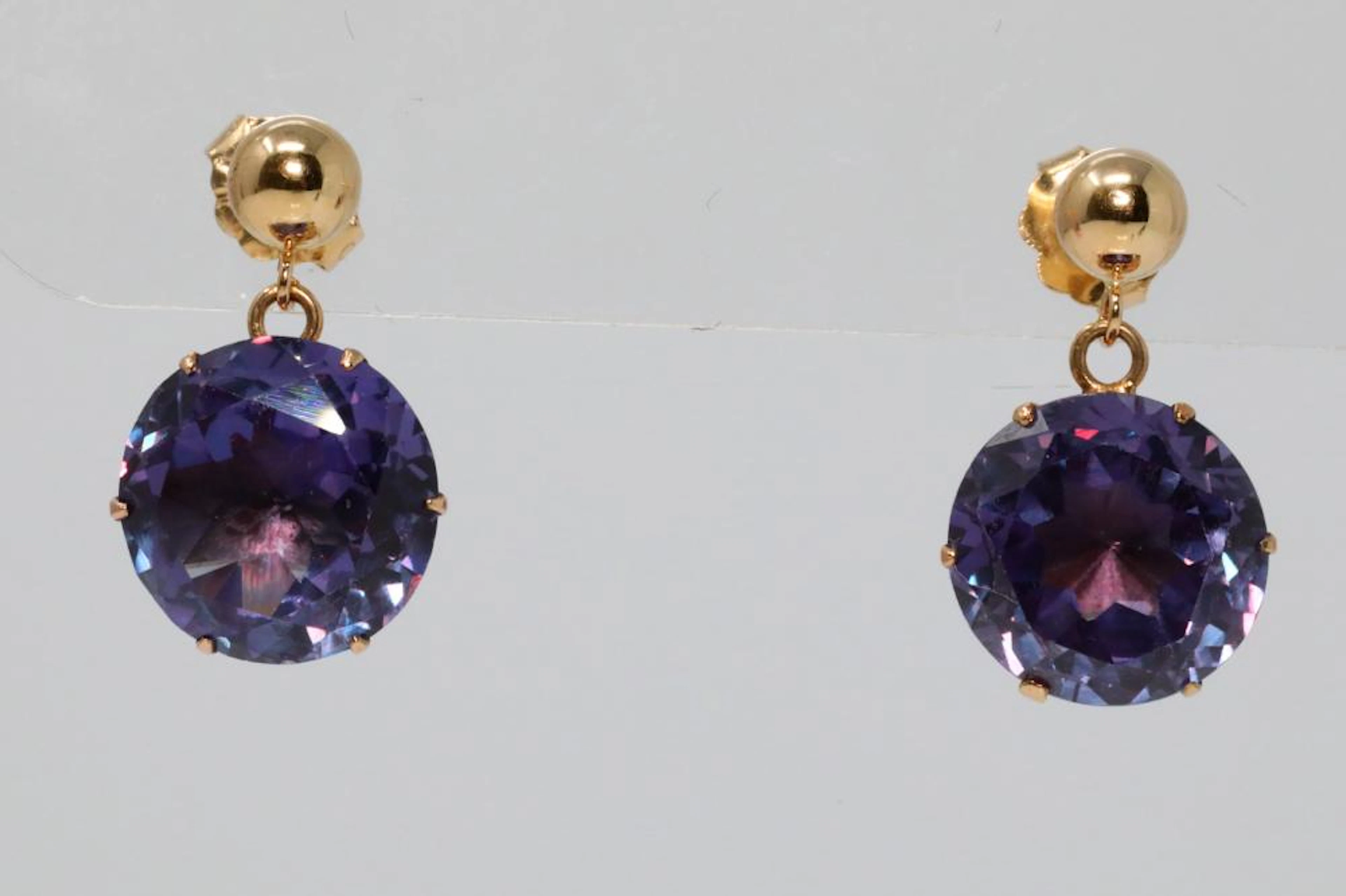 12.00ctw Color Change Fluorite & Solid 14K Yellow Gold Vintage Drop Earrings