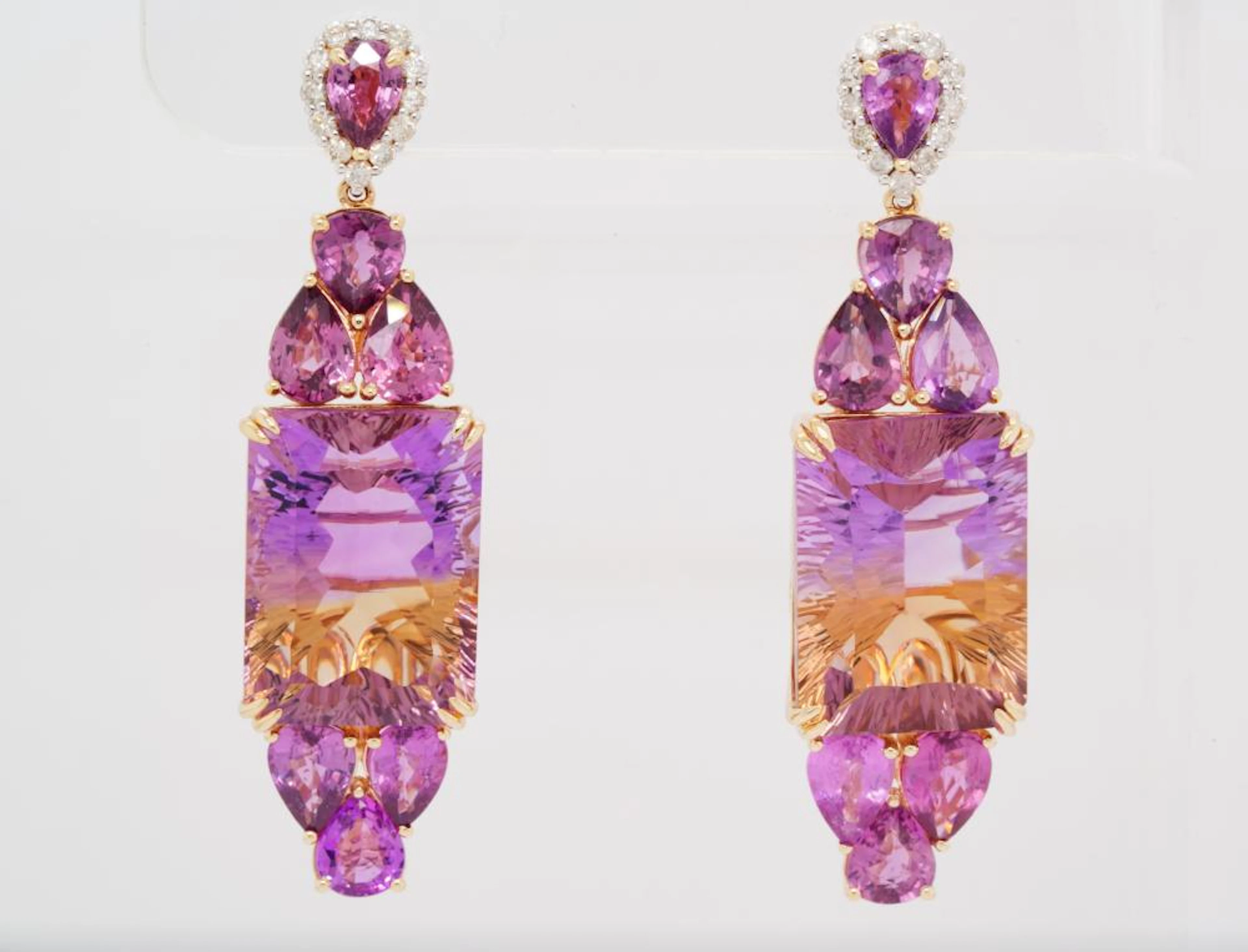 33.00ctw Ametrine, 11.30ctw Sapphire 14K Earrings