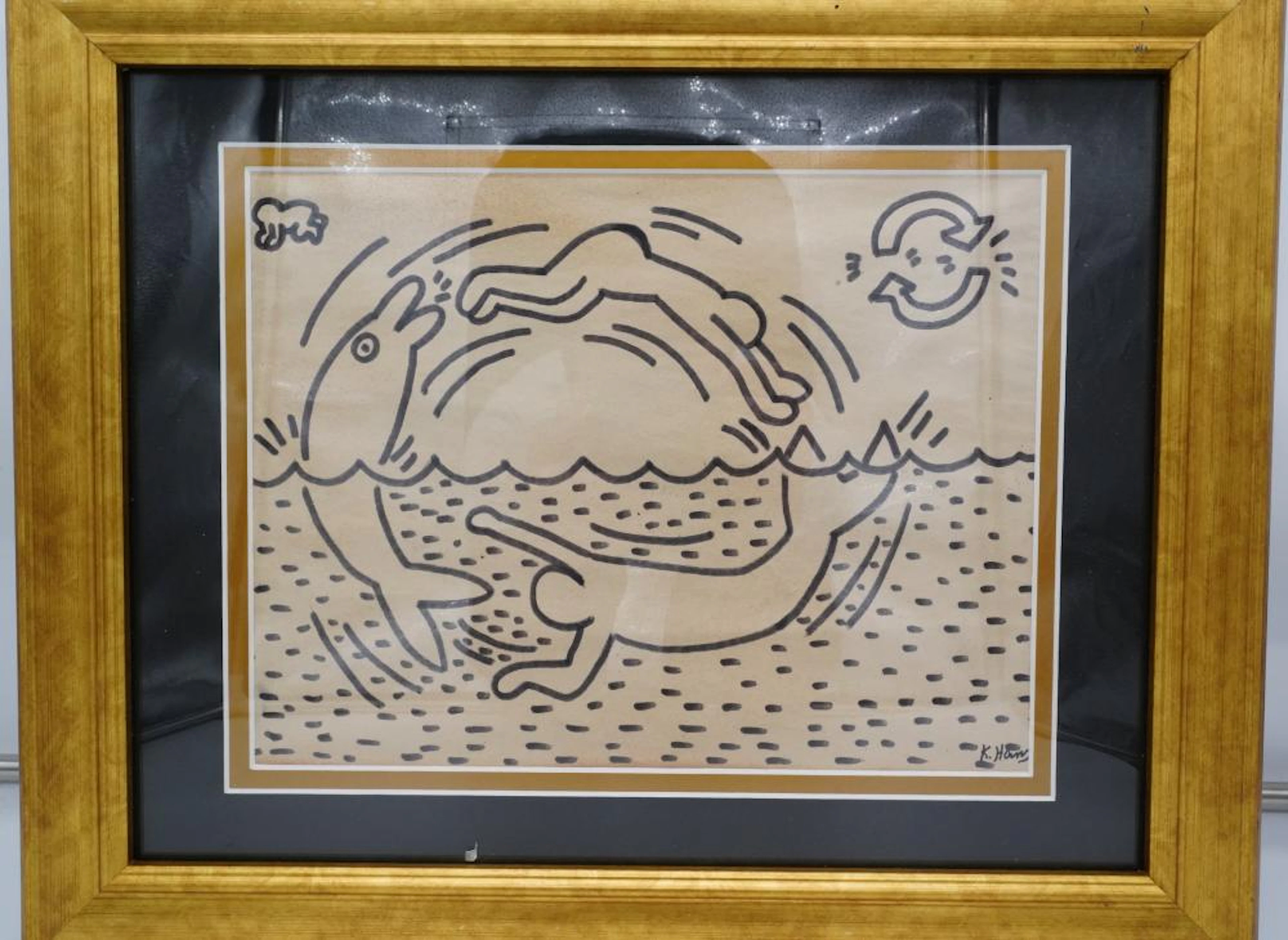Keith Haring Signed Original Drawing W/Estate Stamp