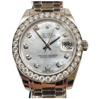 Rolex Pearlmaster 18k White Gold Diamond MOP 81299 Ladies Watch Box Papers Tags