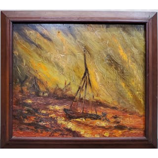 Hector Molne Cuban Landscape Oil Painting on Fiberboard