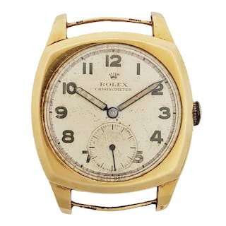 Scarce 18k Gold Rolex 3037 Large Cushion Mens 1930s Chronometer Wrist Watch