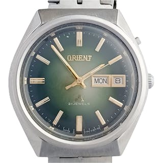 Orient Green Dial 21j Vintage Mens Automatic SS Wrist Watch