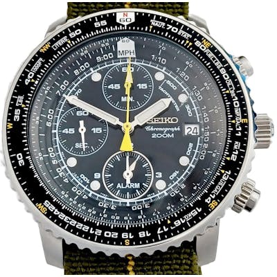 Seiko Pilot Flightmaster Chronograph 7T62-0EB0 Mens Wrist Watch
