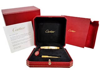 Cartier LOVE 18K Yellow Gold Ladies Bangle Bracelet w/ Box Booklet Tags