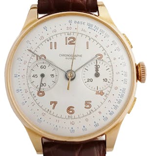 Chronographe Suisse 14K Yellow Gold Beige Dial Mens Wrist Watch