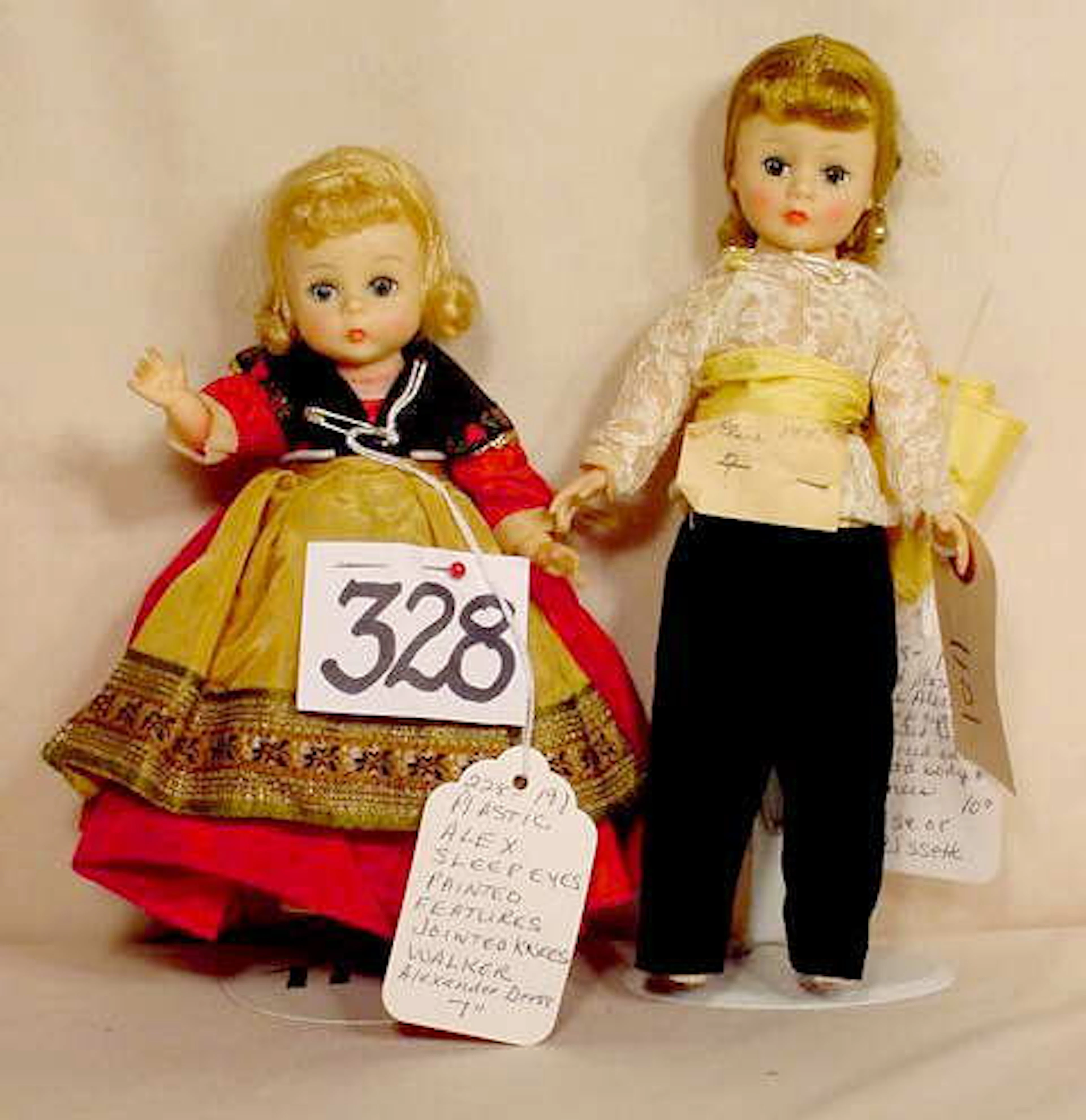 328: Pair Hard Palstic Madame Alexander Doll NR