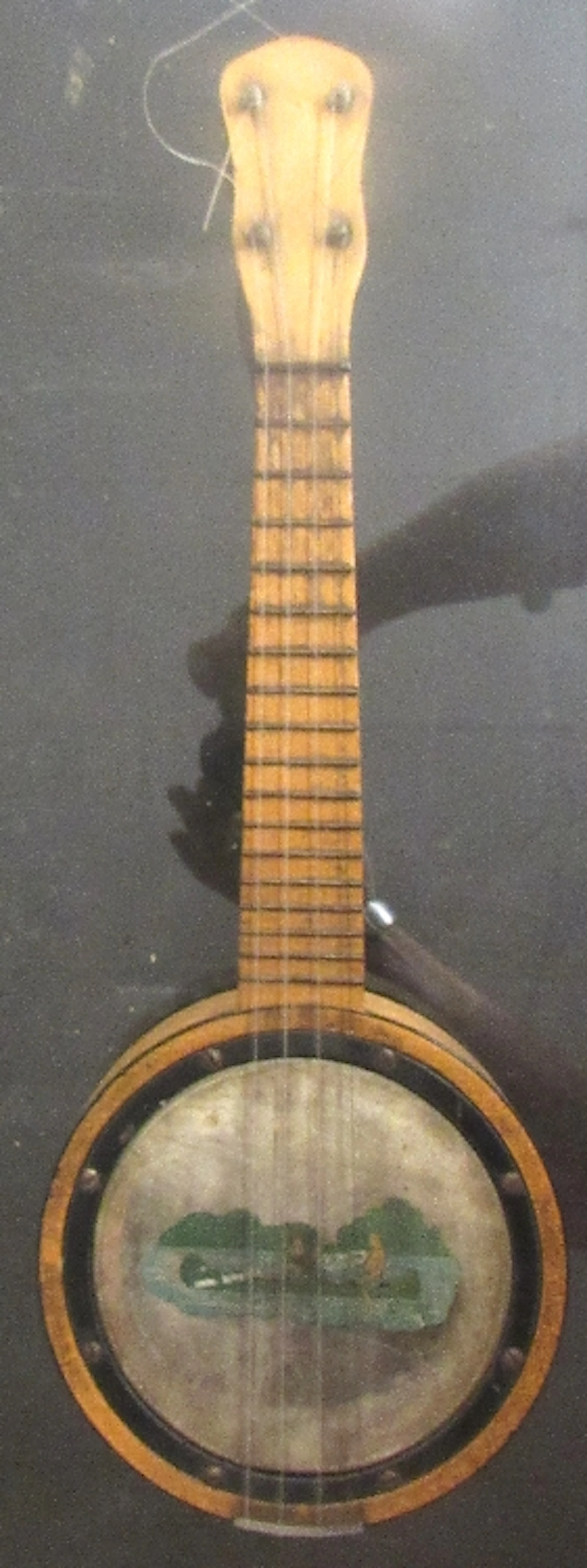 Antique 4 String Banjo Style Ukulele Closed Back Sound Board Birds Eye Maple