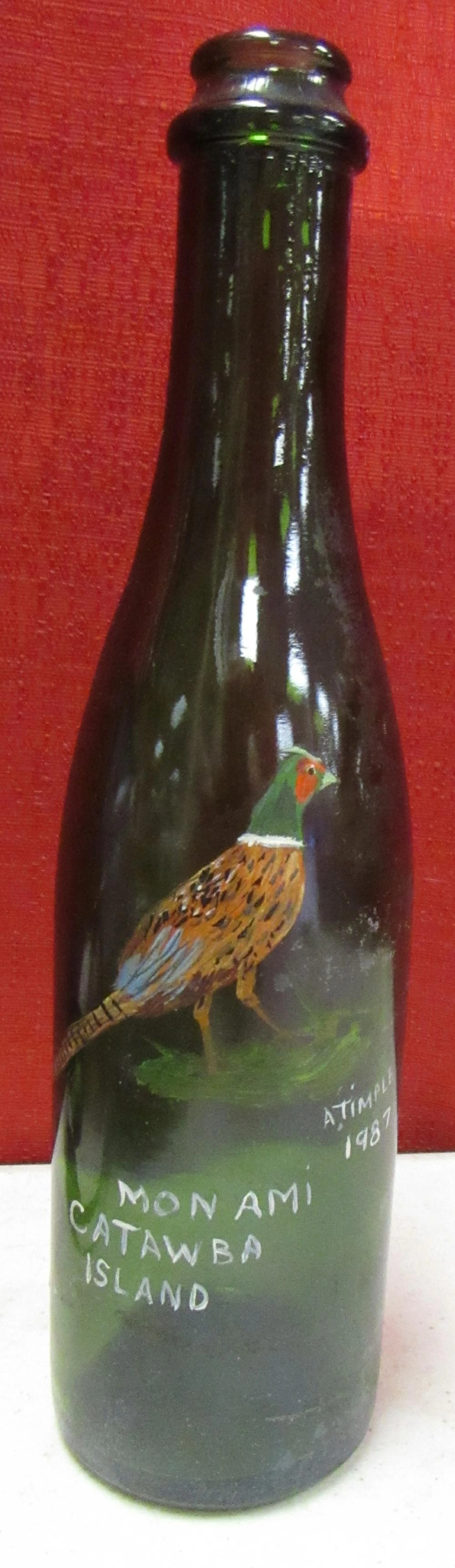 Vintage 1987 Hand painted Mon Ami Catawa Island Wine Bottle, EC