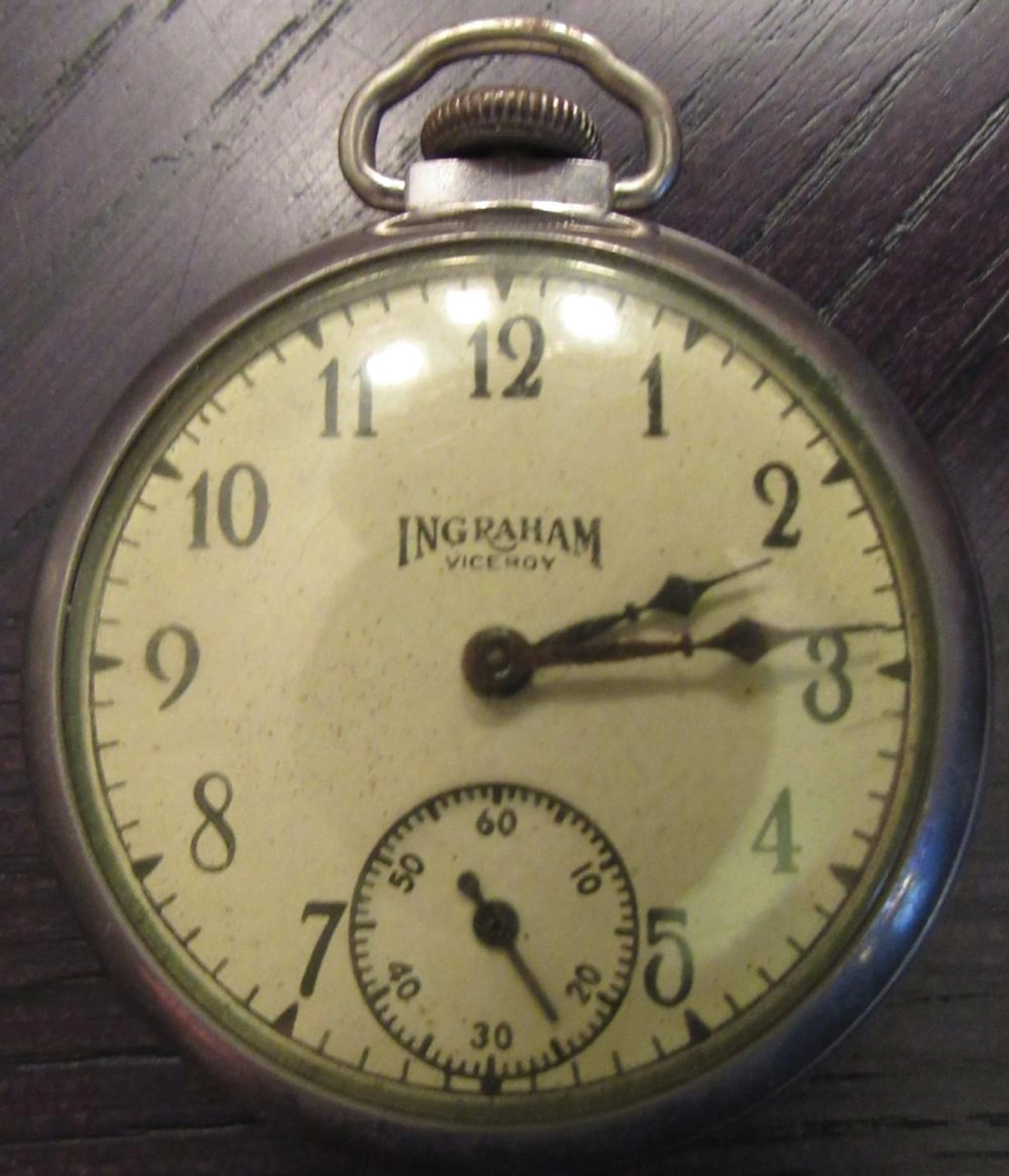 Vintage Ingraham Viceroy Silver Open Face Wind Up Pocket Watch
