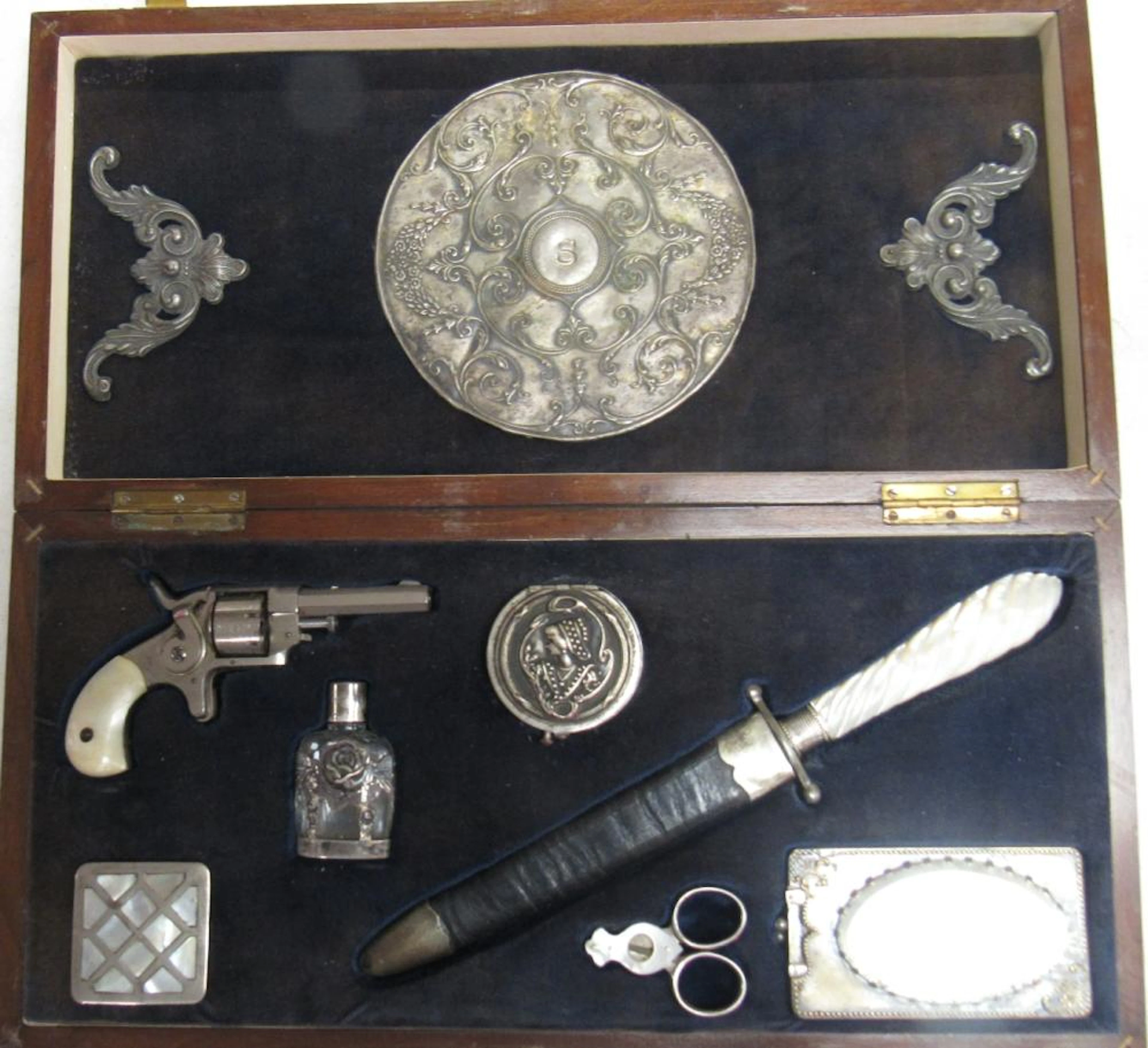 Cased Lady's Pearl Forehand & Wadsworth Derringer...