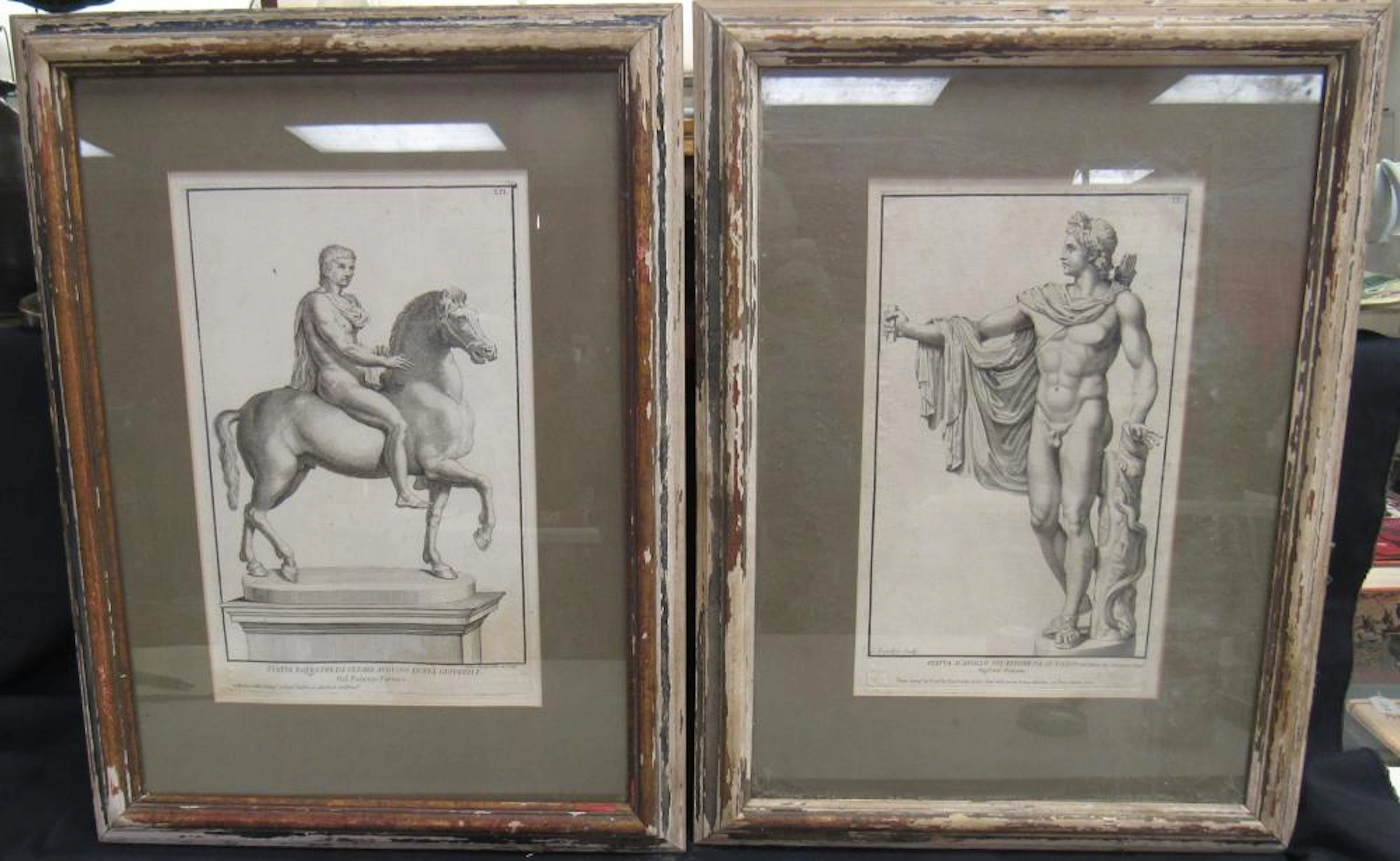 Two Antique Roman Warriors Prints, Framed, 17 x 22, EC