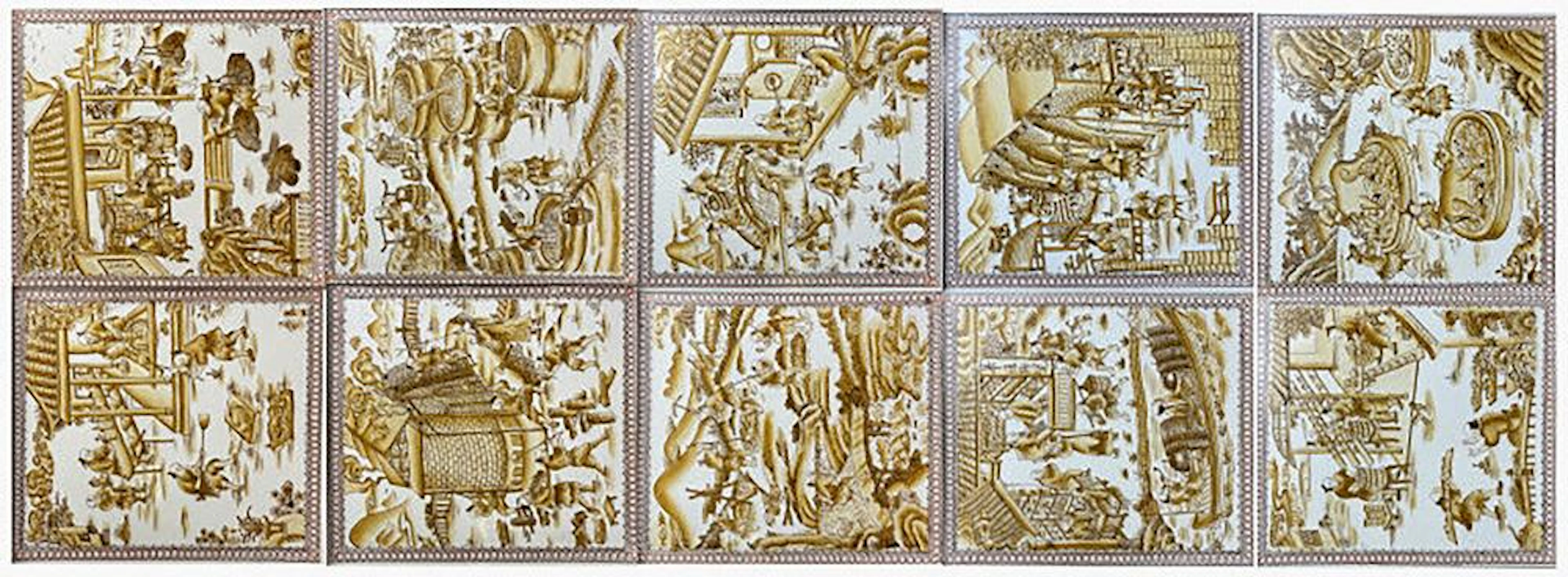 A Set Of 10 Framed Ming Dynasty Porcelain Painting