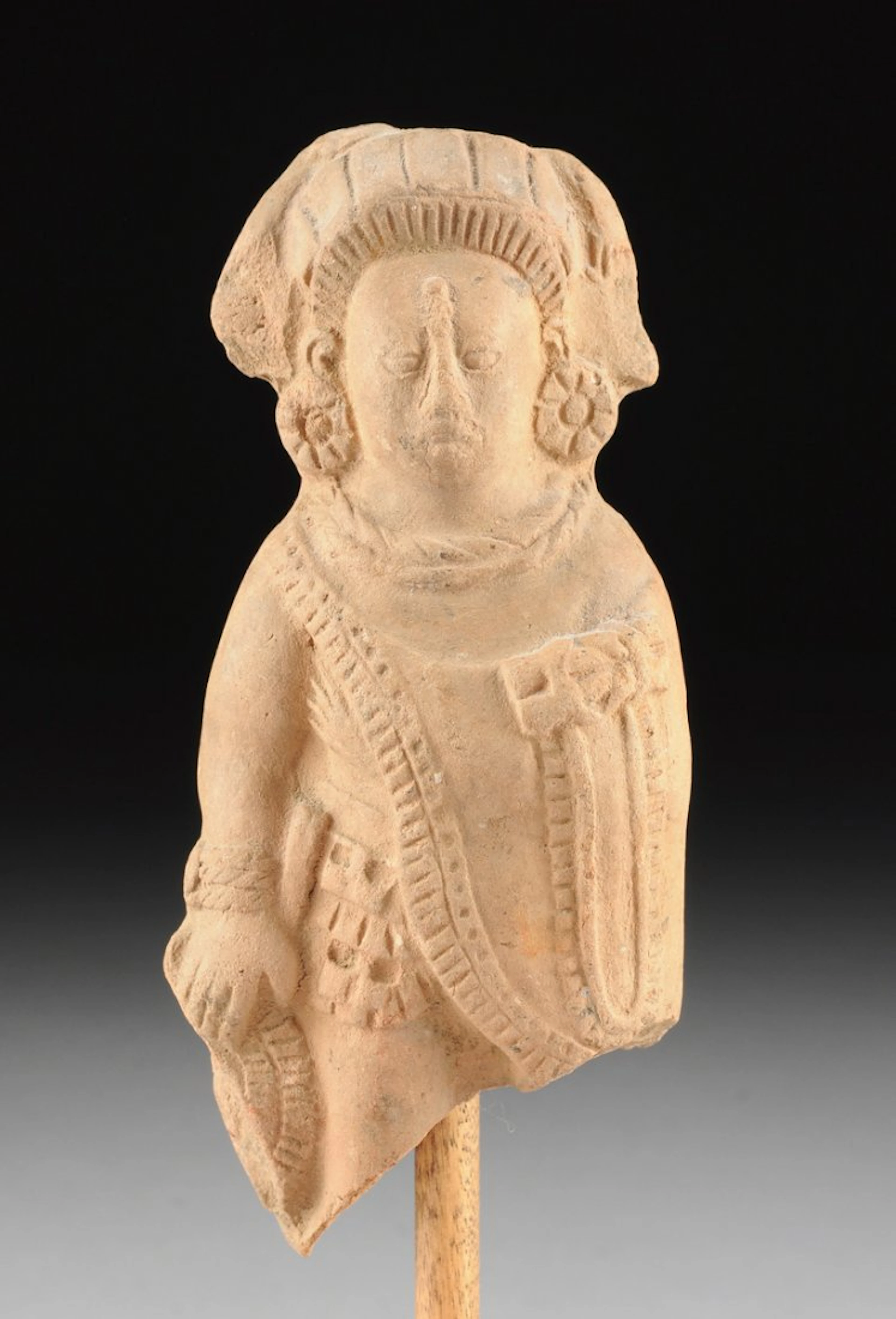 A rare pre-columbian ceramic rattle, mayan, jaina, late