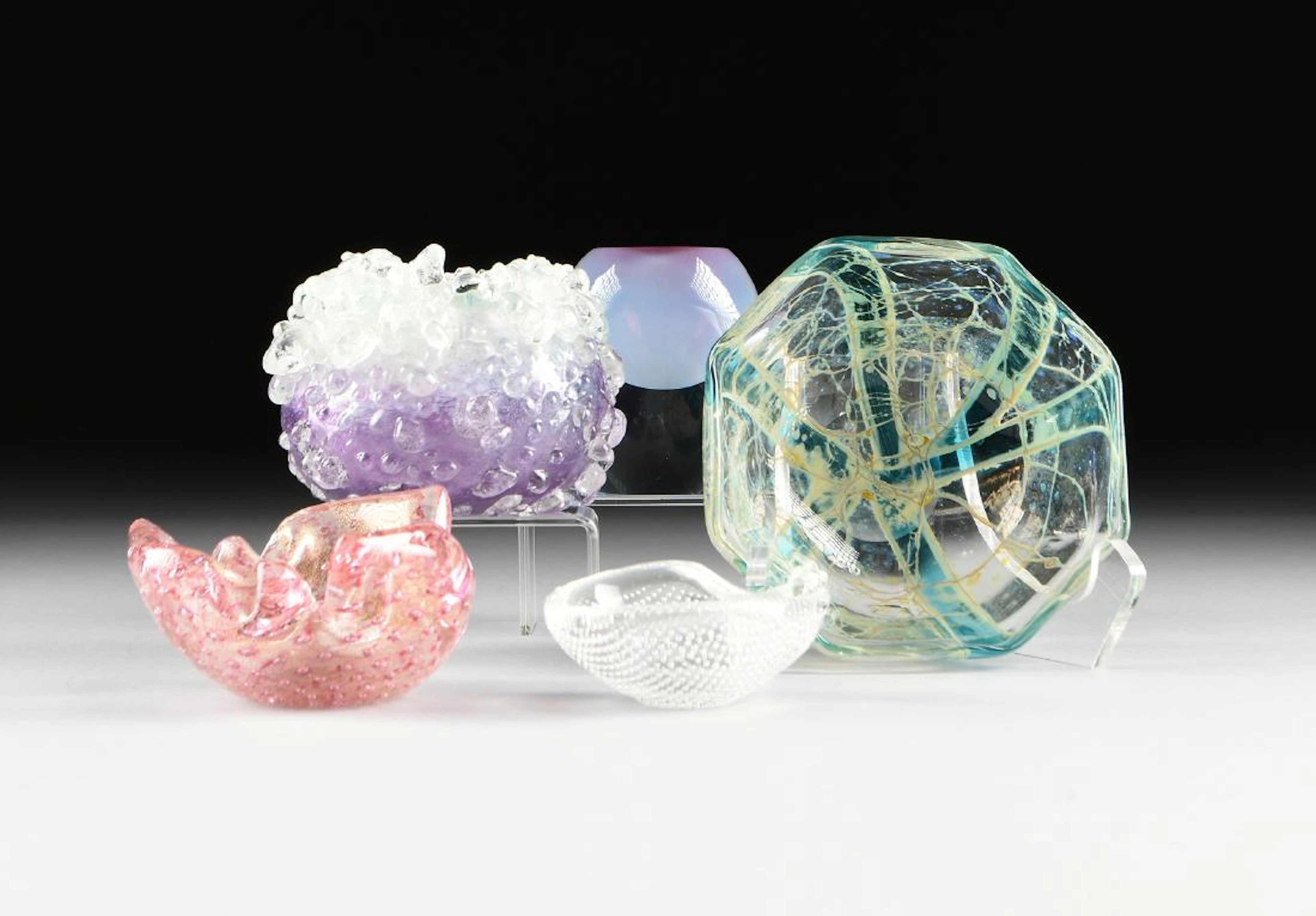 A group of five european and american art glass