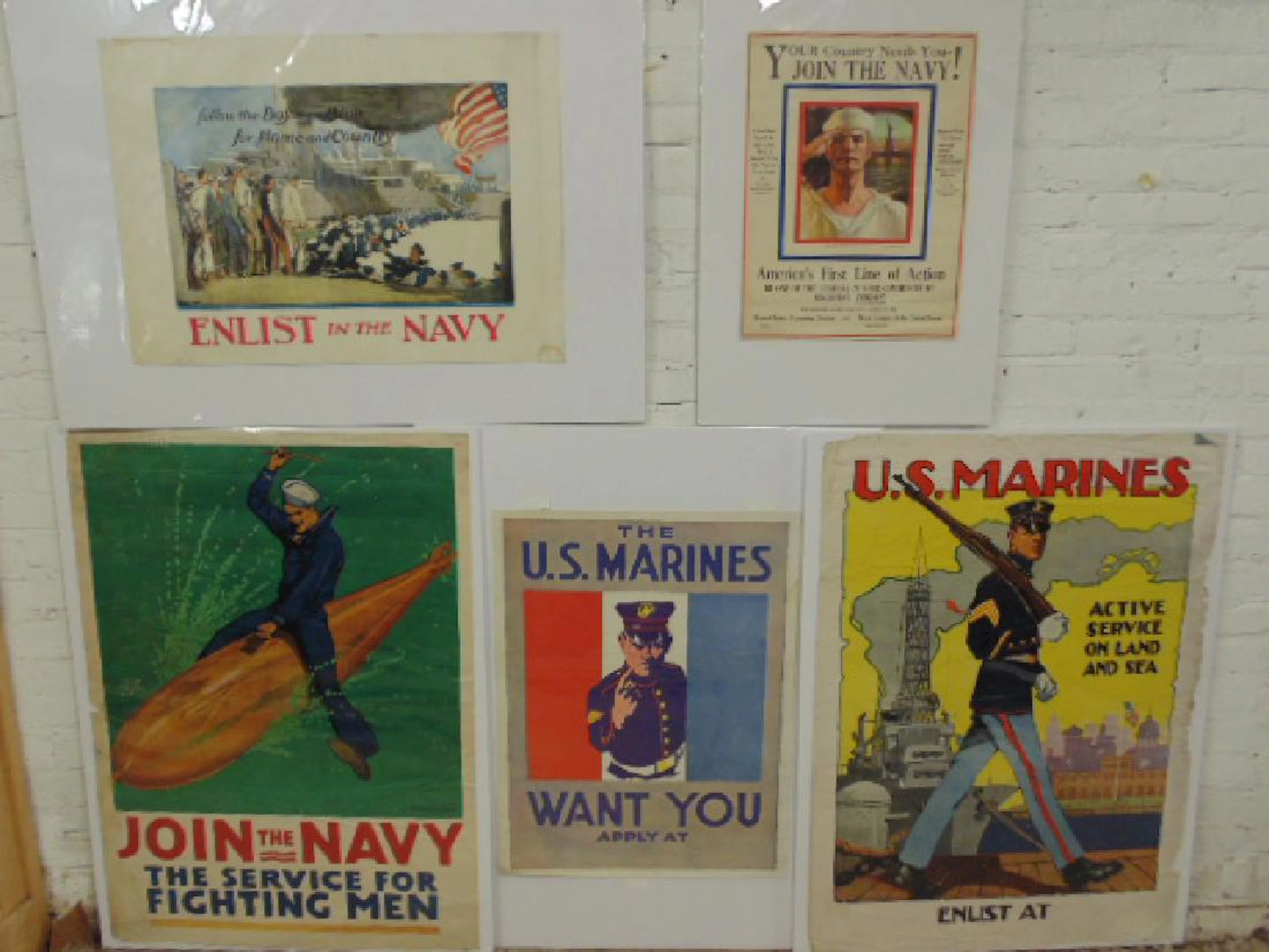 5 WW1 Navy & U.S. Marines recruitment posters, "Follow