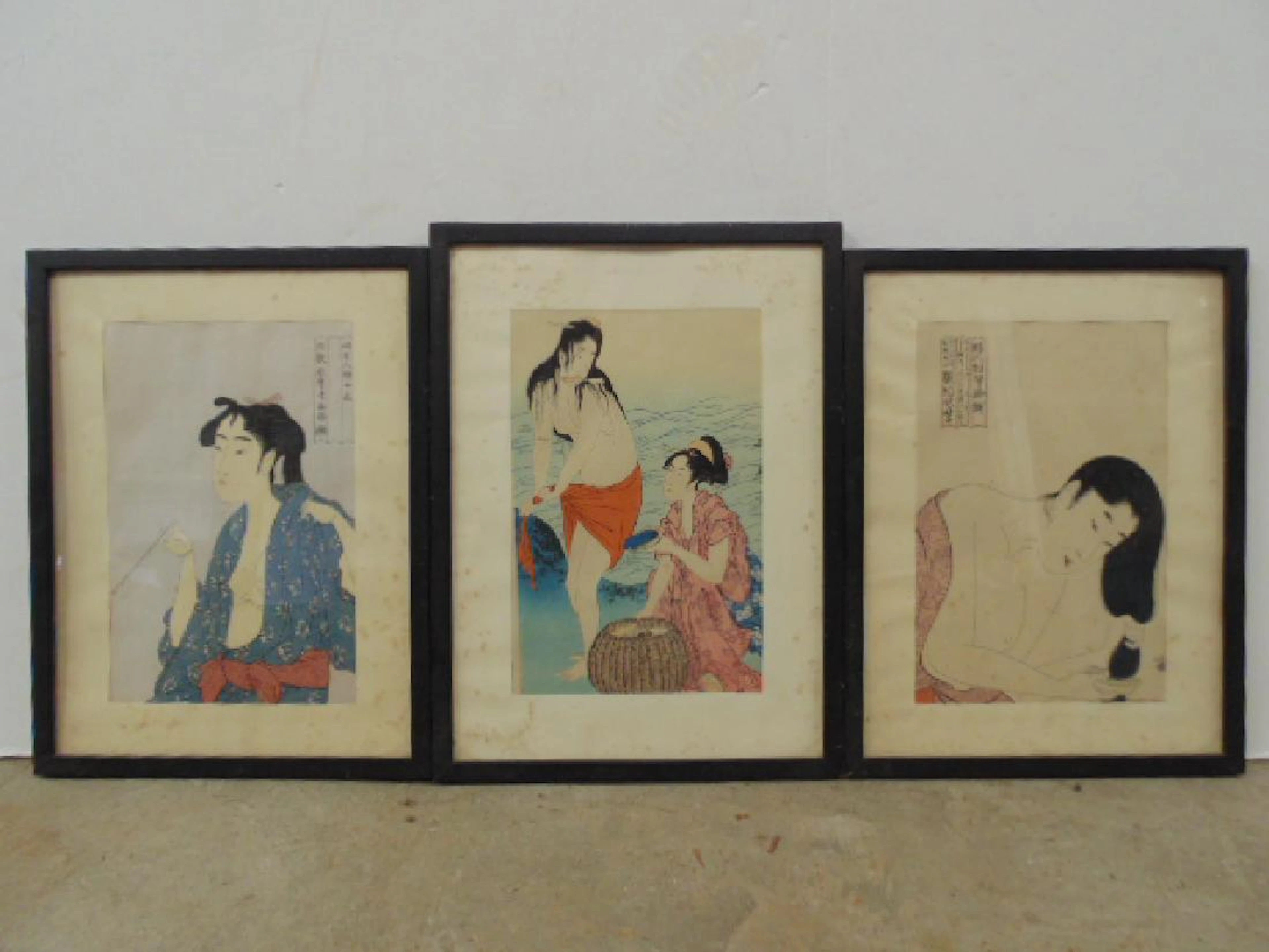 3 Japanese woodblock prints, nudes